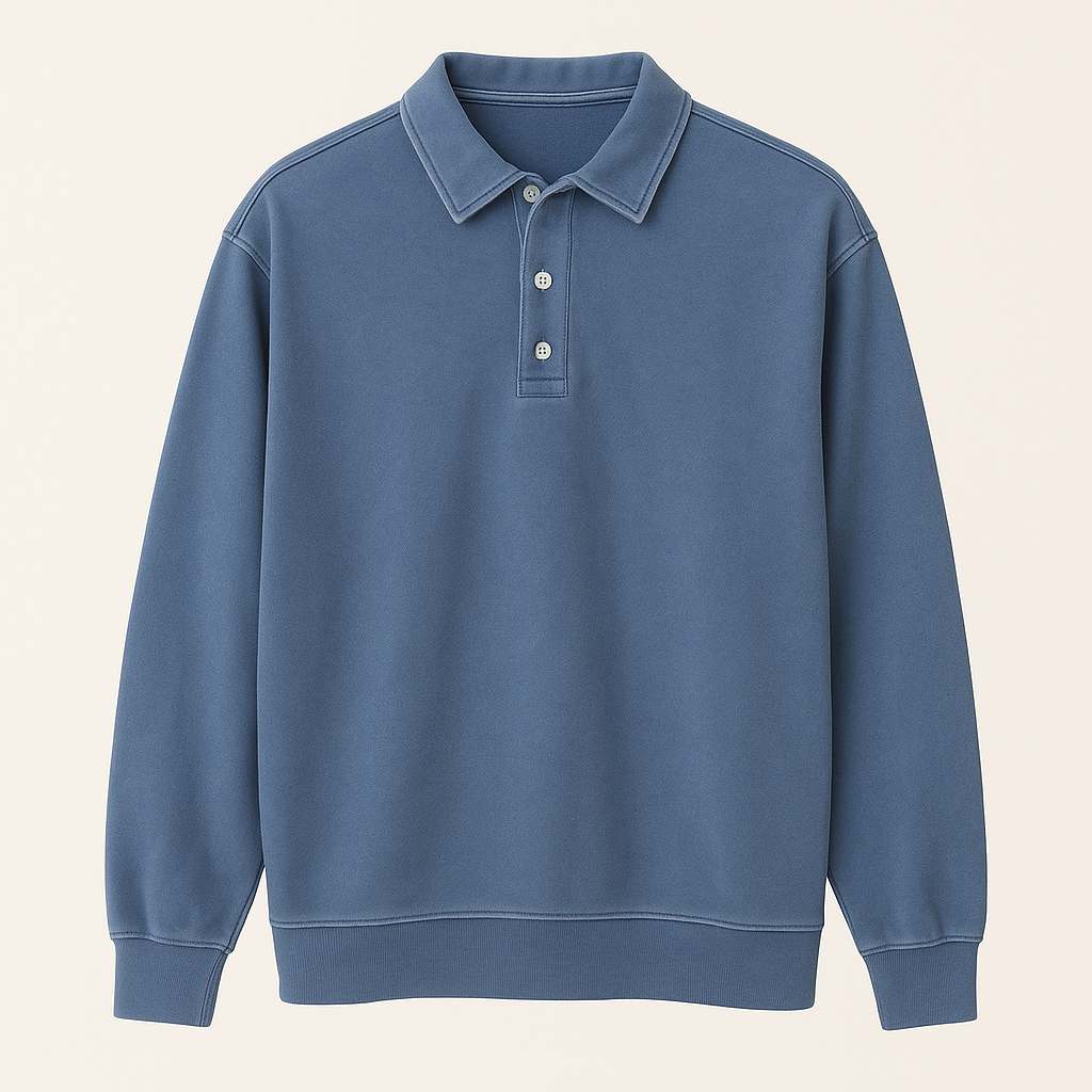 Leonardo | Polo a maniche lunghe vintage lavata - Blu - men's polo men's polo shirt - Concept Palermo