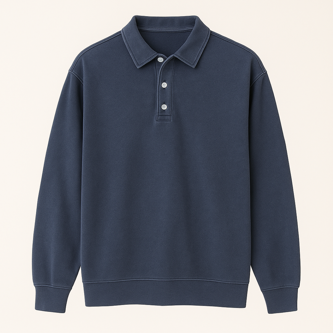 Leonardo | Polo a maniche lunghe vintage lavata - Blu navy - men's polo men's polo shirt - Concept Palermo