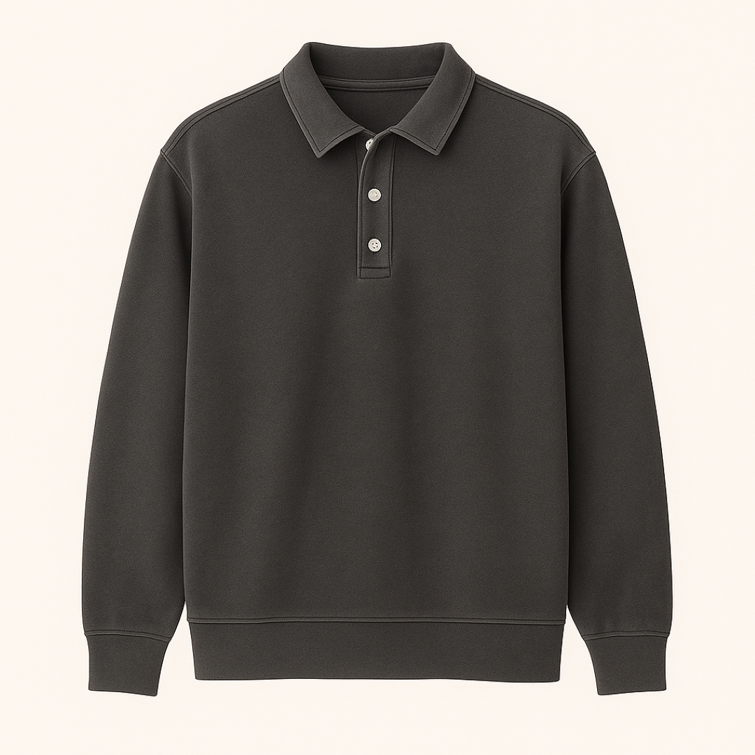 Leonardo | Polo a maniche lunghe vintage lavata - Nero - men's polo men's polo shirt - Concept Palermo