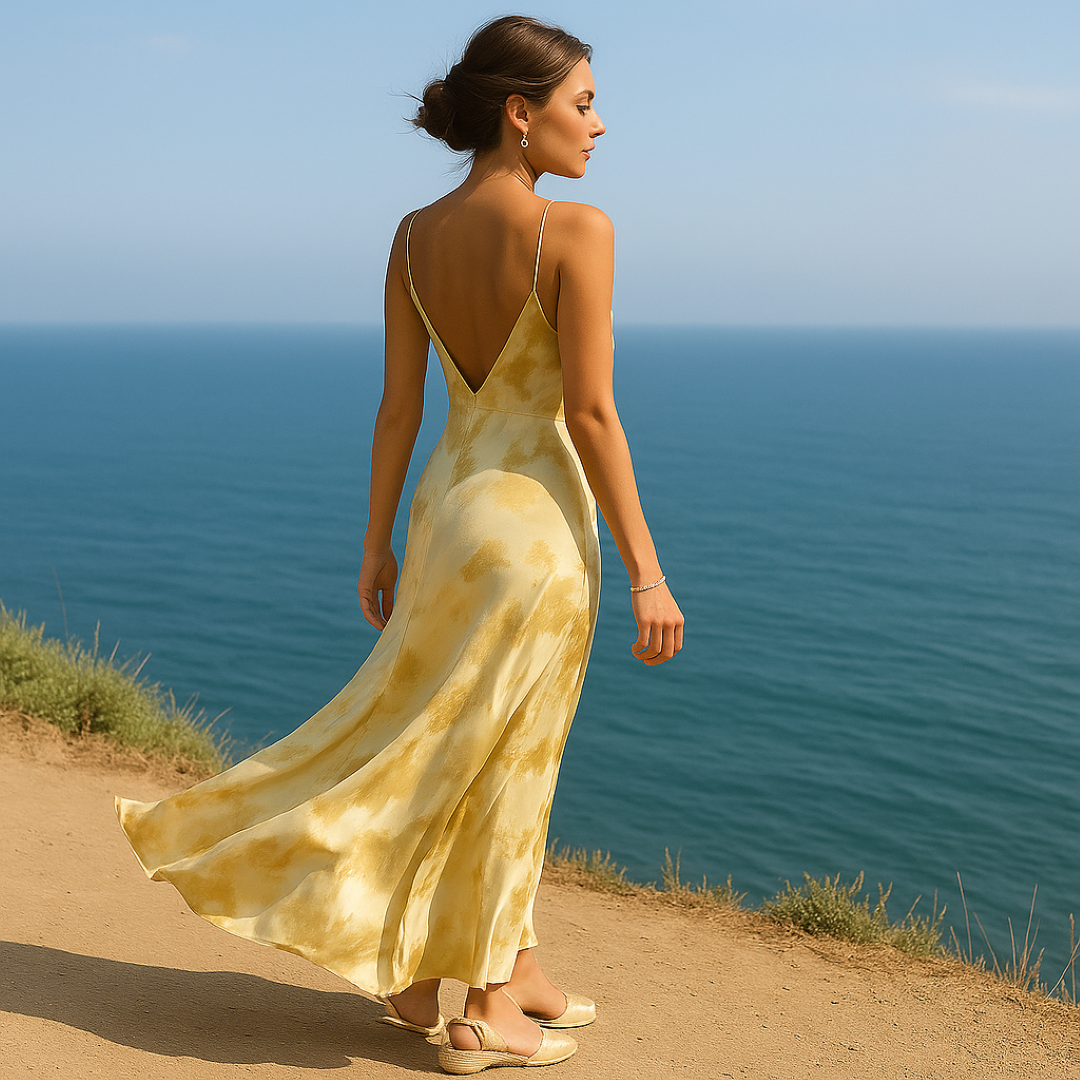Aurora | Abito in satin dorato – Senza schienale, eleganza fluida - - new shop now women - Concept Palermo