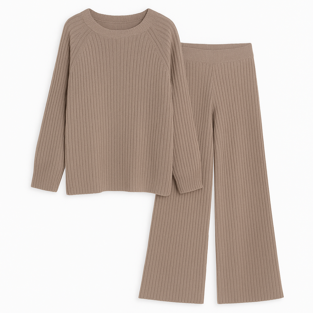 Eliza | Set da lounge a coste comodo - Beige - 2-Piece Sets Knitted Tops SC - Clothing Women Spring Women - Concept Palermo