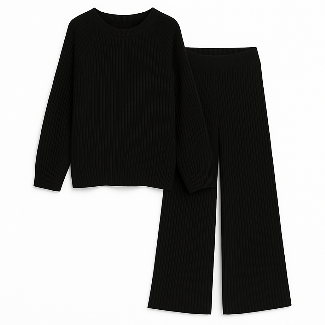 Eliza | Set da lounge a coste comodo - Nero - 2-Piece Sets Knitted Tops SC - Clothing Women Spring Women - Concept Palermo
