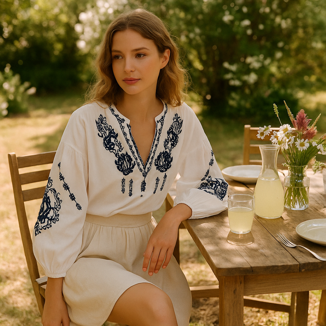 Alma | Blusa Boho con ricamo blu navy, vestibilità ariosa - - clothes clothes for women clothing/tops/crop-tops women clothes - Concept Palermo