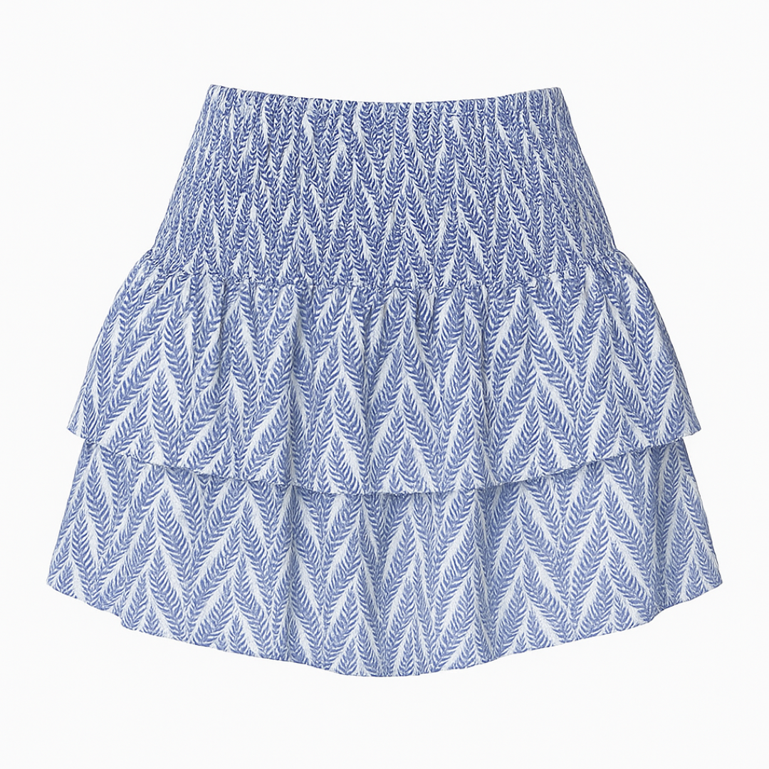 Savannah | Minigonna boho con vita alta - Foglie azzurre - Bestsellers Broeken Dames - Concept Palermo