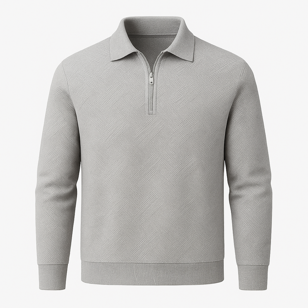 Victor | Maglione testurizzato con cerniera a un quarto da uomo - Vestibilità moderna - Grigio - Heren - Concept Palermo