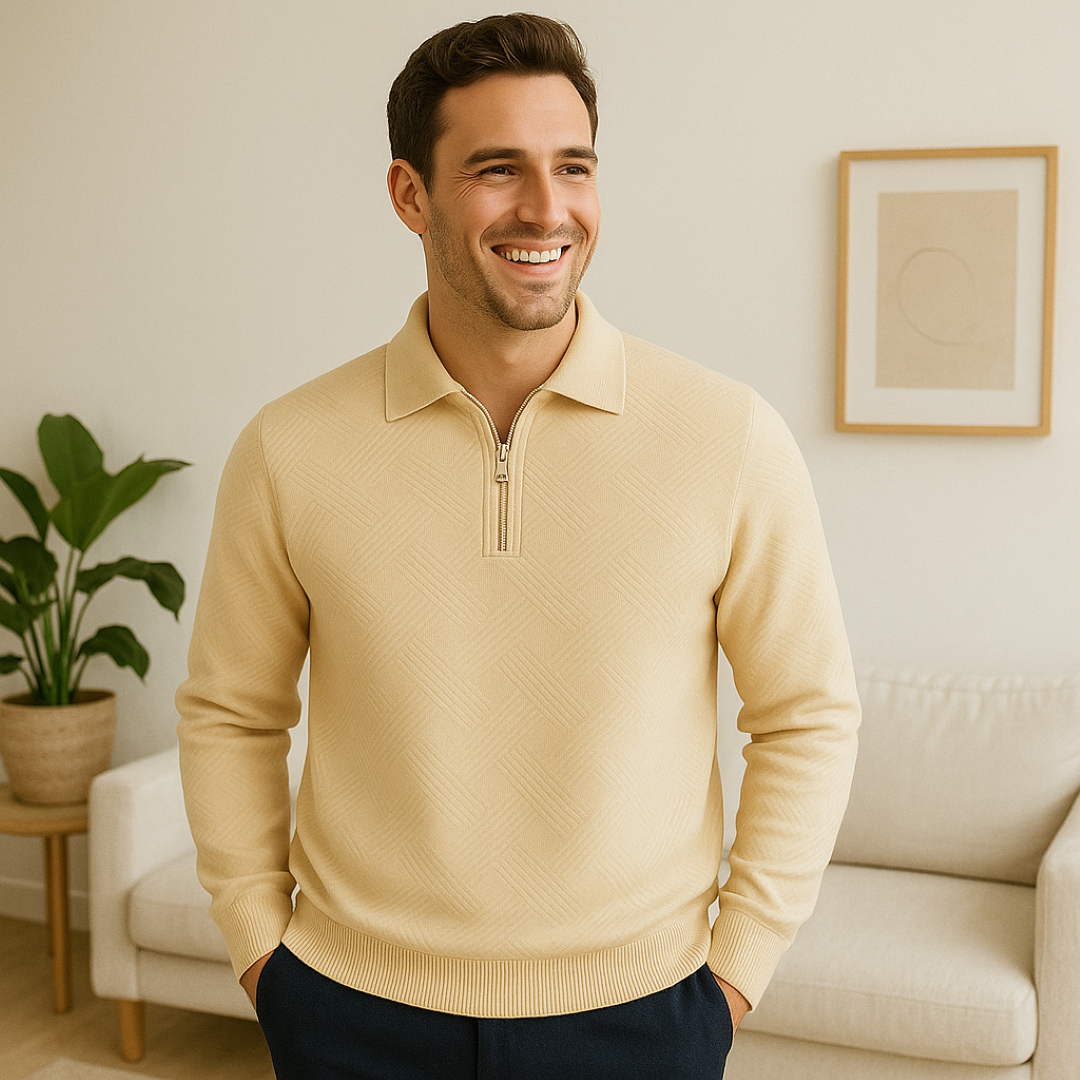 Victor | Maglione testurizzato con cerniera a un quarto da uomo - Vestibilità moderna - - Heren - Concept Palermo