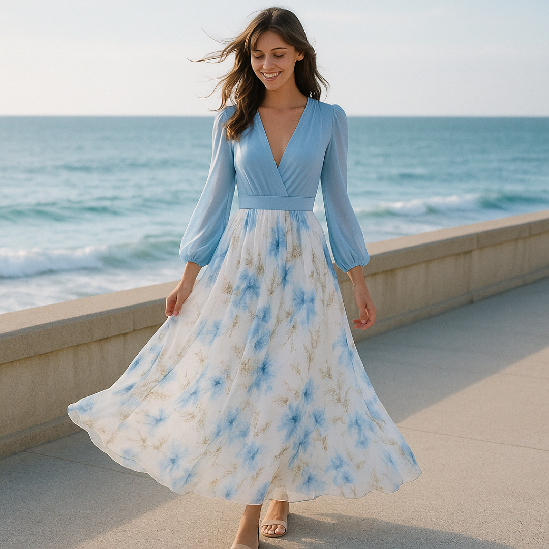 Cloe | Elegante abito lungo con maniche leggere e gonna floreale - - casual dresses DRESS floral dresses Maxi Dresses - Concept Palermo