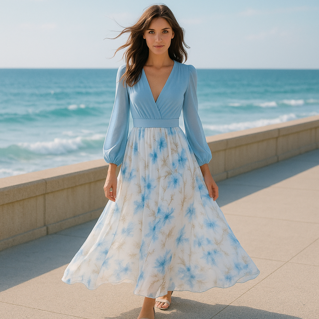 Cloe | Elegante abito lungo con maniche leggere e gonna floreale - - casual dresses DRESS floral dresses Maxi Dresses - Concept Palermo