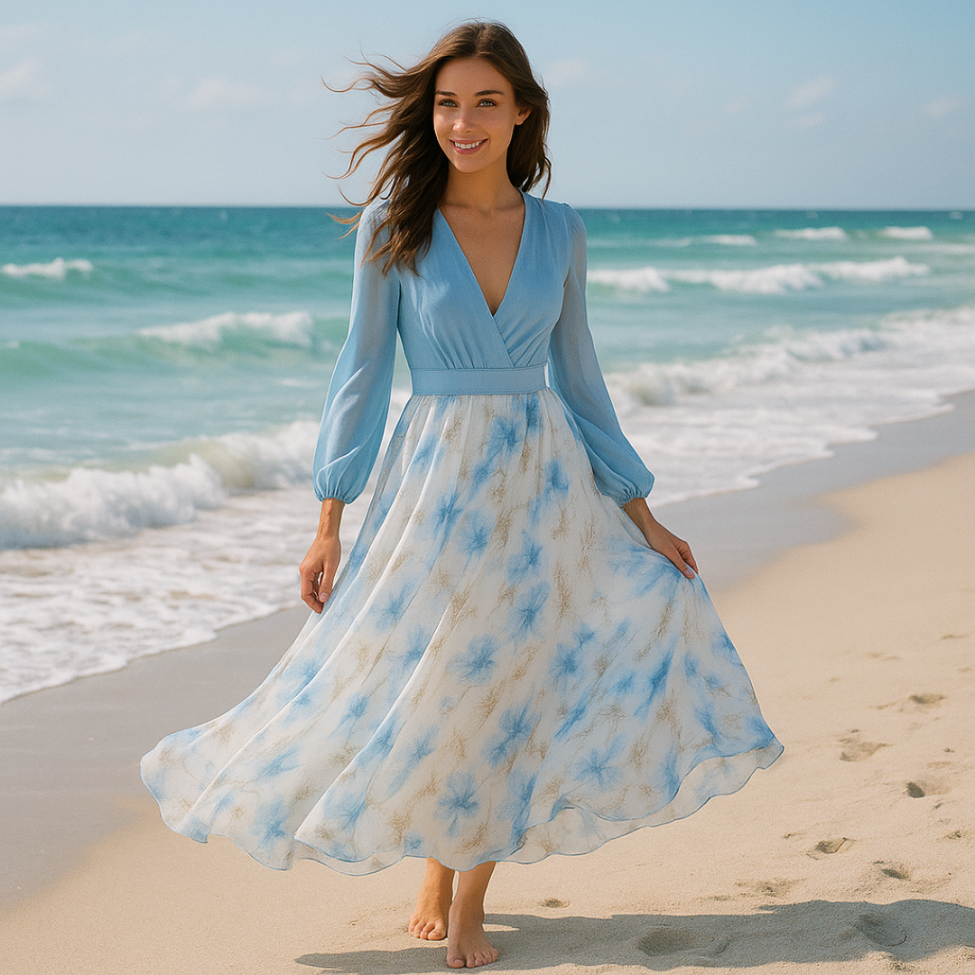 Cloe | Elegante abito lungo con maniche leggere e gonna floreale - - casual dresses DRESS floral dresses Maxi Dresses - Concept Palermo