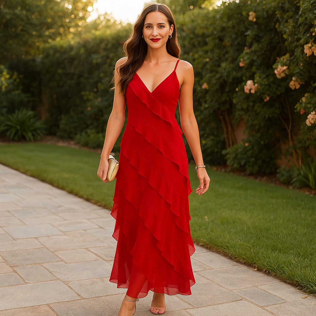 Grace | Abito lungo con spalline sottili e volant a strati - - DRESS Dresses female dress Maxi Dresses Mini Dresses - Concept Palermo