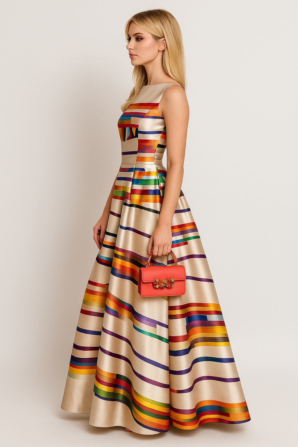 Fiorella | Abito midi da donna con stampa astratta colorata e gonna a pieghe a trapezio - - casual dress casual dresses DRESS Dresses female dress Maxi dress Maxi Dresses - Concept Palermo