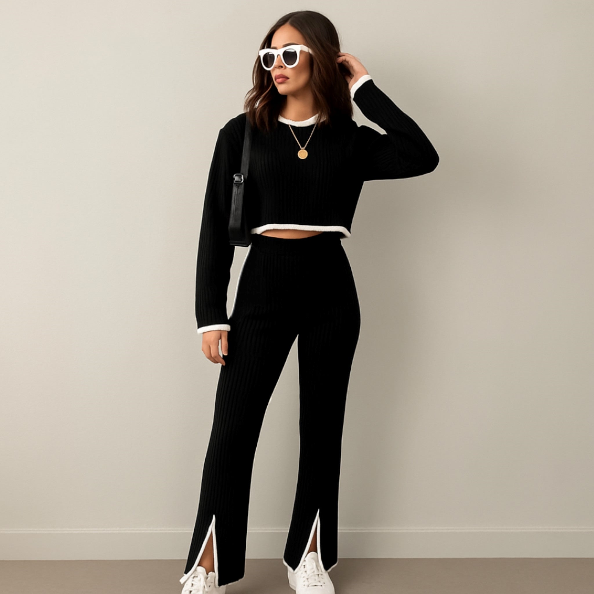 Hanna | Completo da casa a coste con dettagli a contrasto, 2 pezzi - - Complete Outfit Going out dress outfit set - Concept Palermo