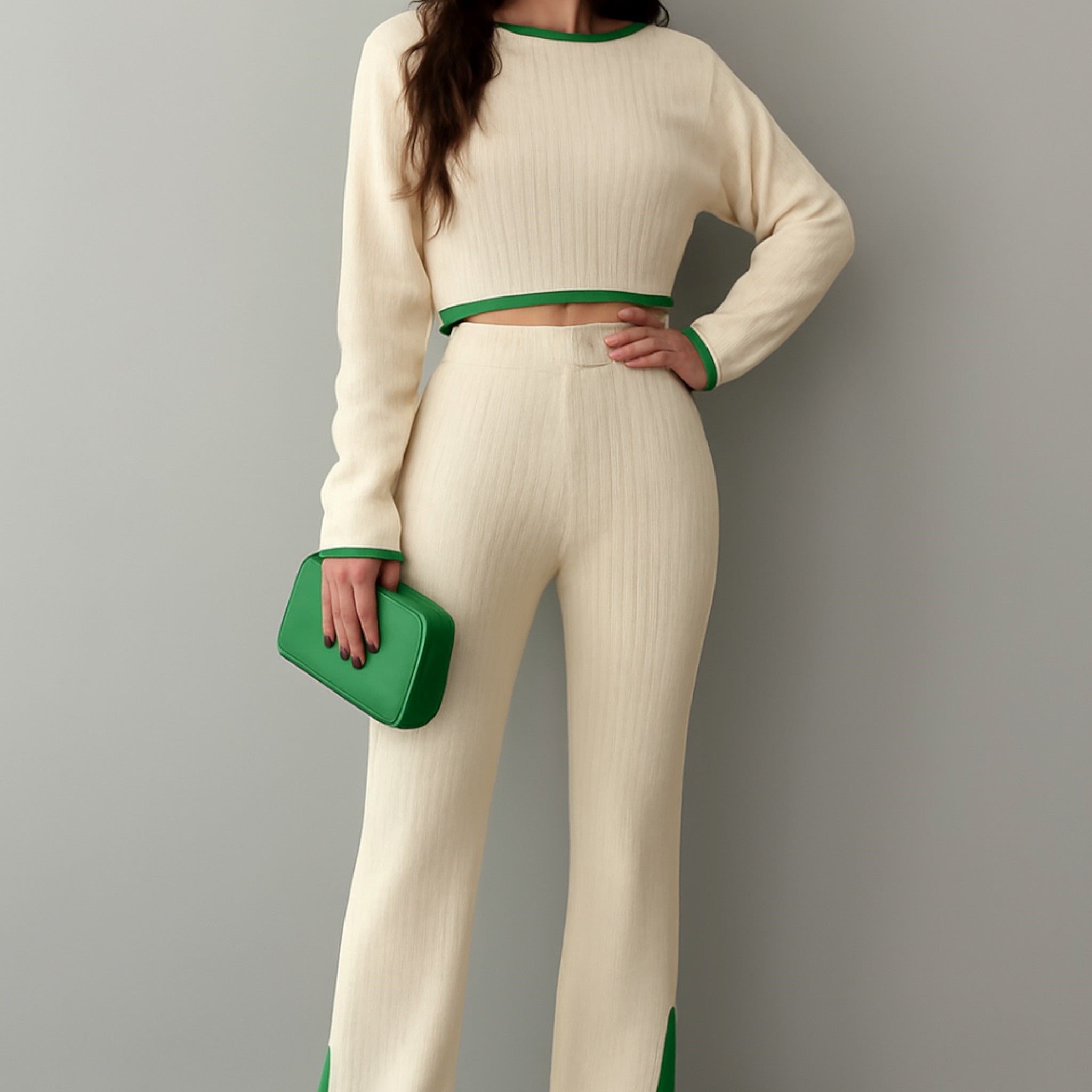 Hanna | Completo da casa a coste con dettagli a contrasto, 2 pezzi - - Complete Outfit Going out dress outfit set - Concept Palermo