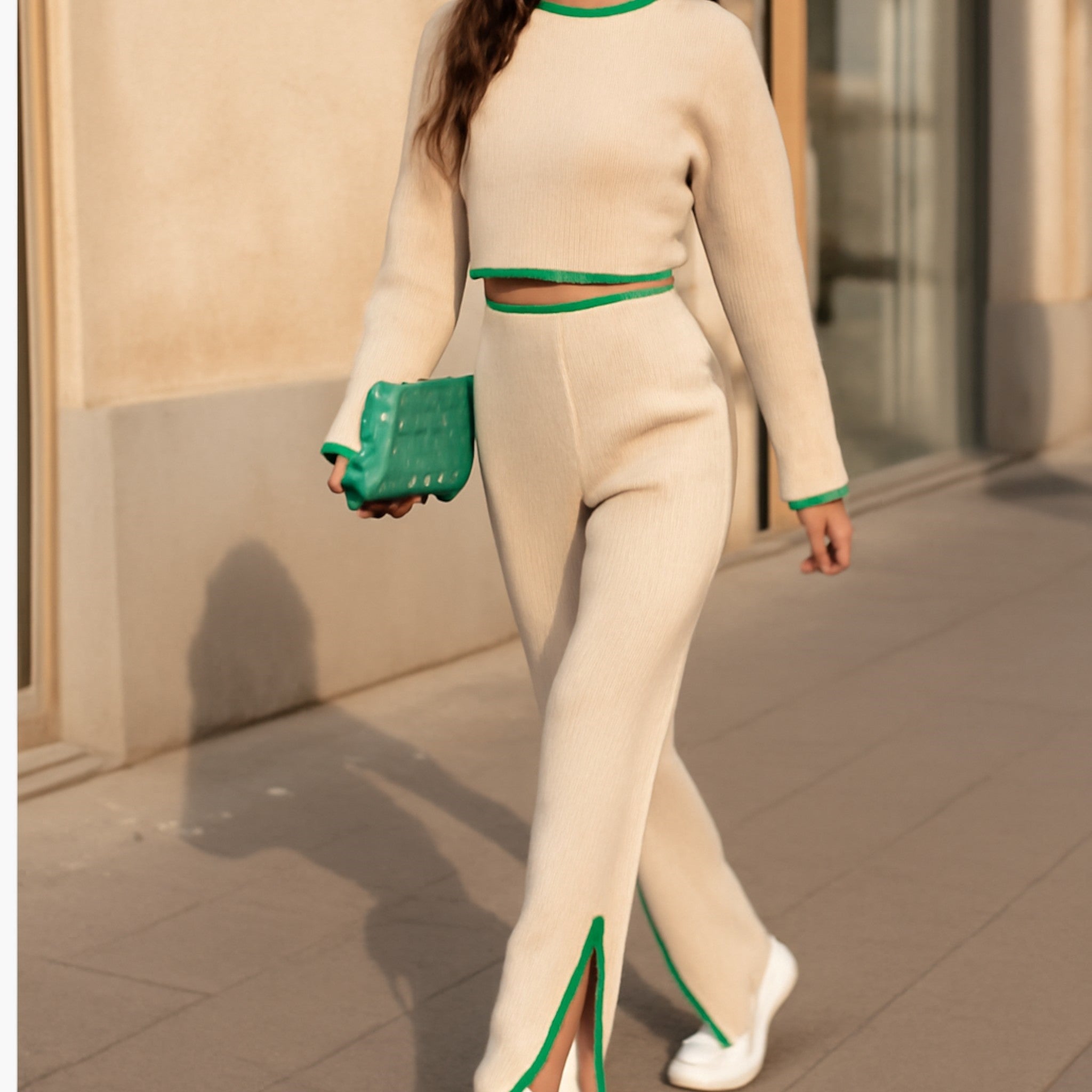 Hanna | Completo da casa a coste con dettagli a contrasto, 2 pezzi - - Complete Outfit Going out dress outfit set - Concept Palermo