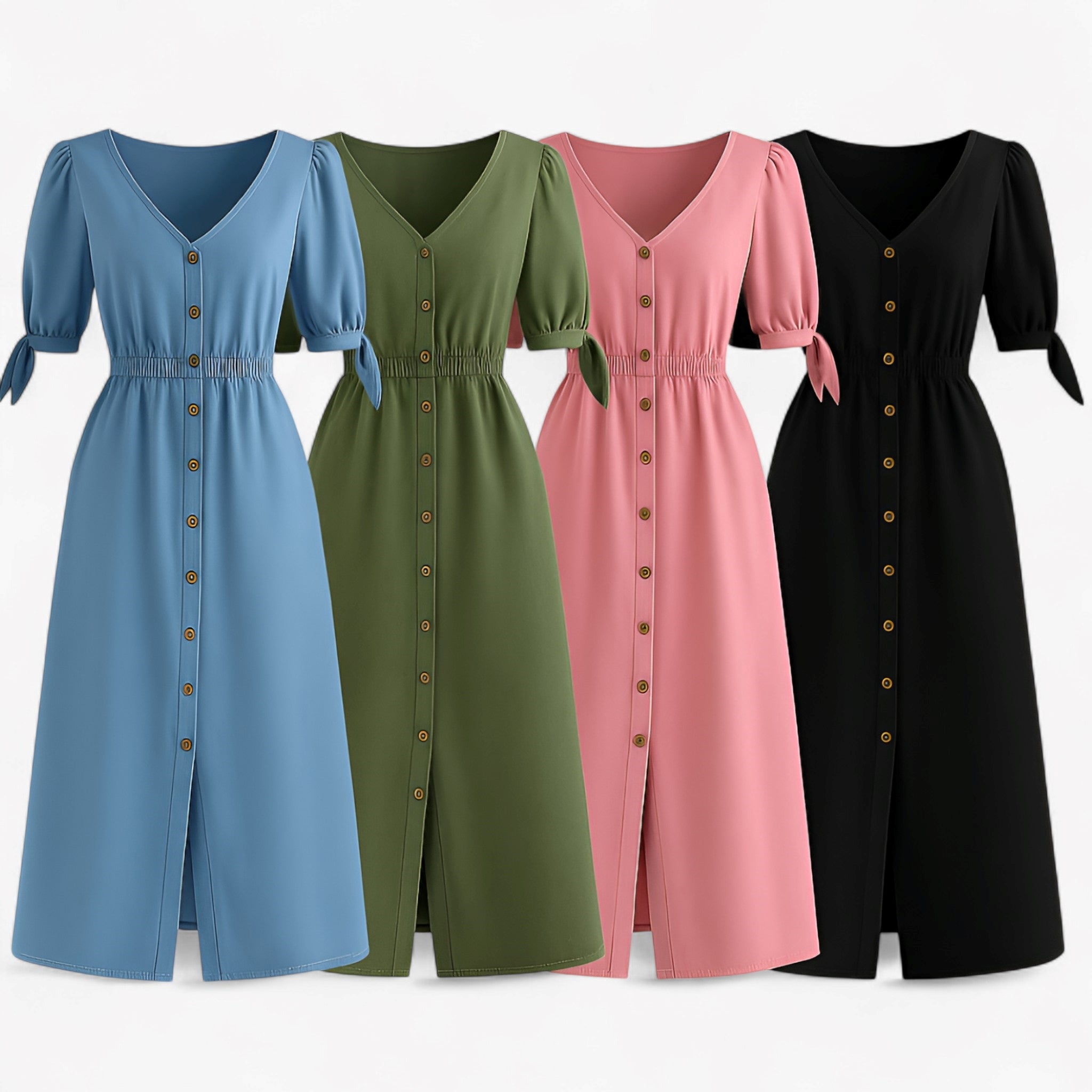 Charlotte | Abito midi con maniche a sbuffo e bottoni in legno - - Dresses female dress Going out dress - Concept Palermo