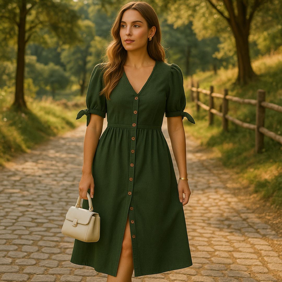 Charlotte | Abito midi con maniche a sbuffo e bottoni in legno - - Dresses female dress Going out dress - Concept Palermo
