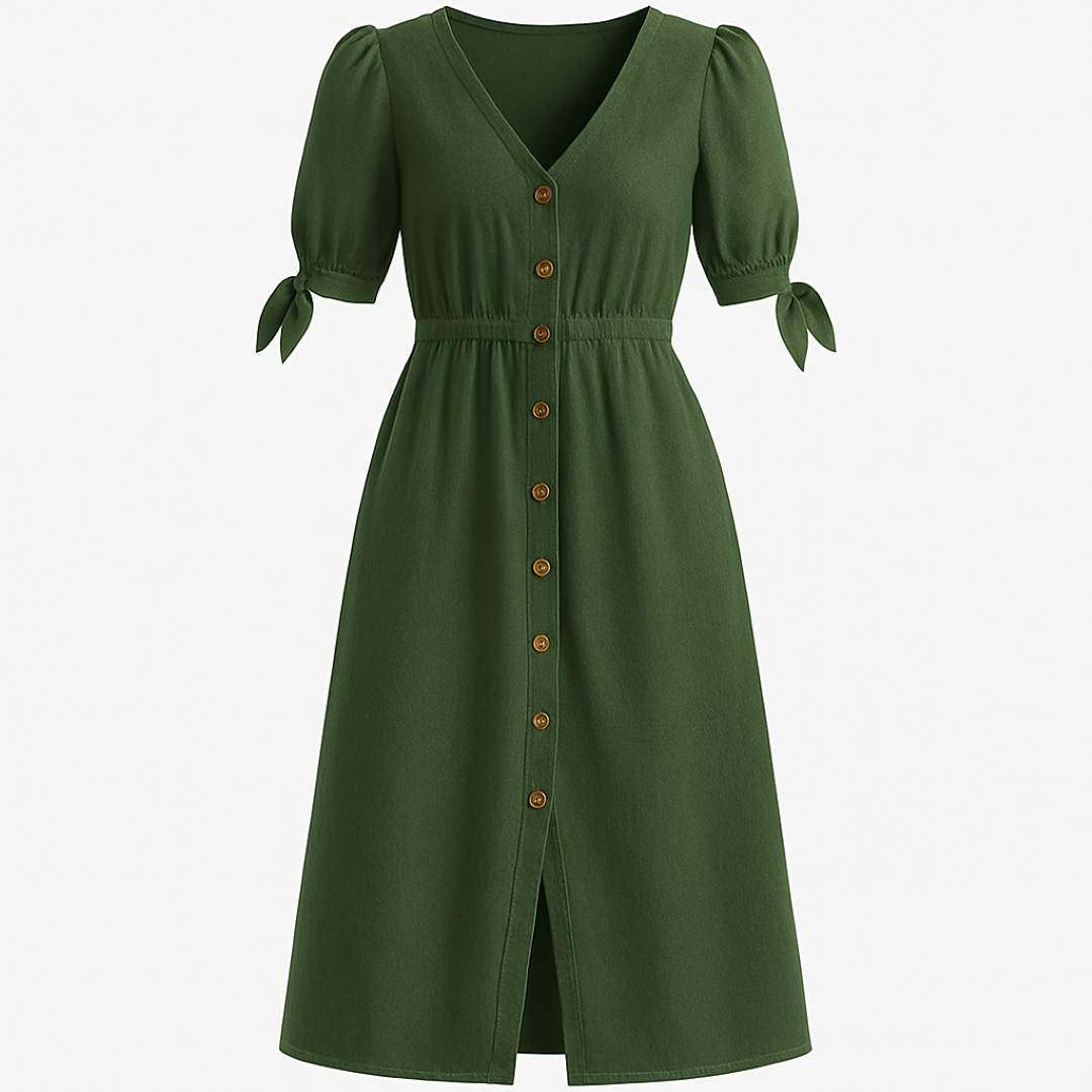 Charlotte | Abito midi con maniche a sbuffo e bottoni in legno - Verde - Dresses female dress Going out dress - Concept Palermo