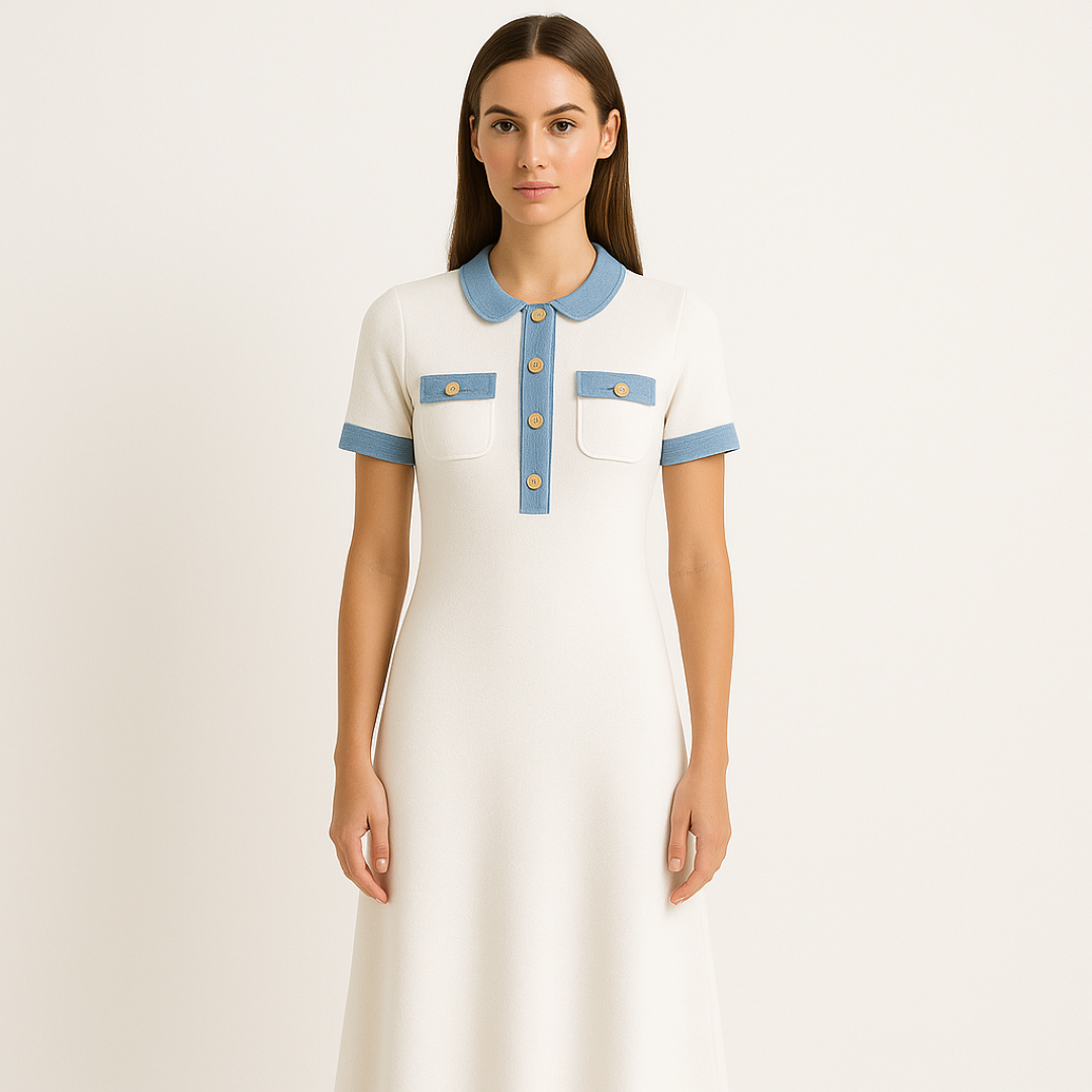 Lucia | Abito lungo in maglia bianca con finiture in denim - - Dresses female dress Maxi Dresses - Concept Palermo