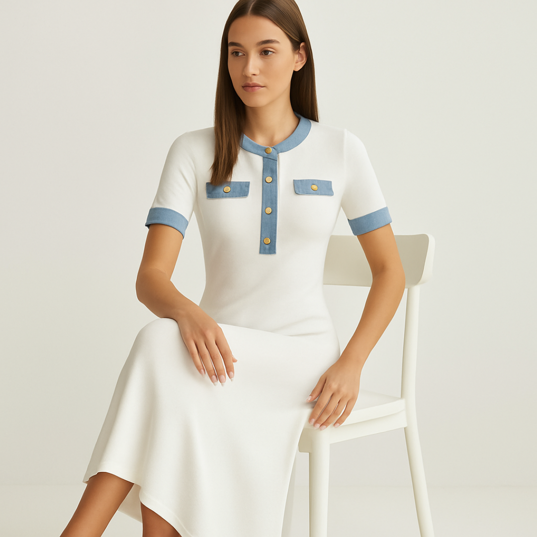 Lucia | Abito lungo in maglia bianca con finiture in denim - - Dresses female dress Maxi Dresses - Concept Palermo