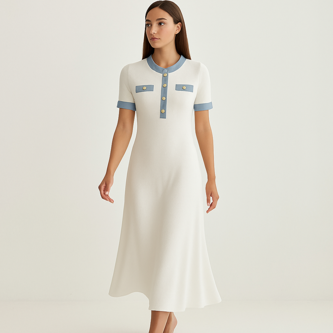 Lucia | Abito lungo in maglia bianca con finiture in denim - - Dresses female dress Maxi Dresses - Concept Palermo