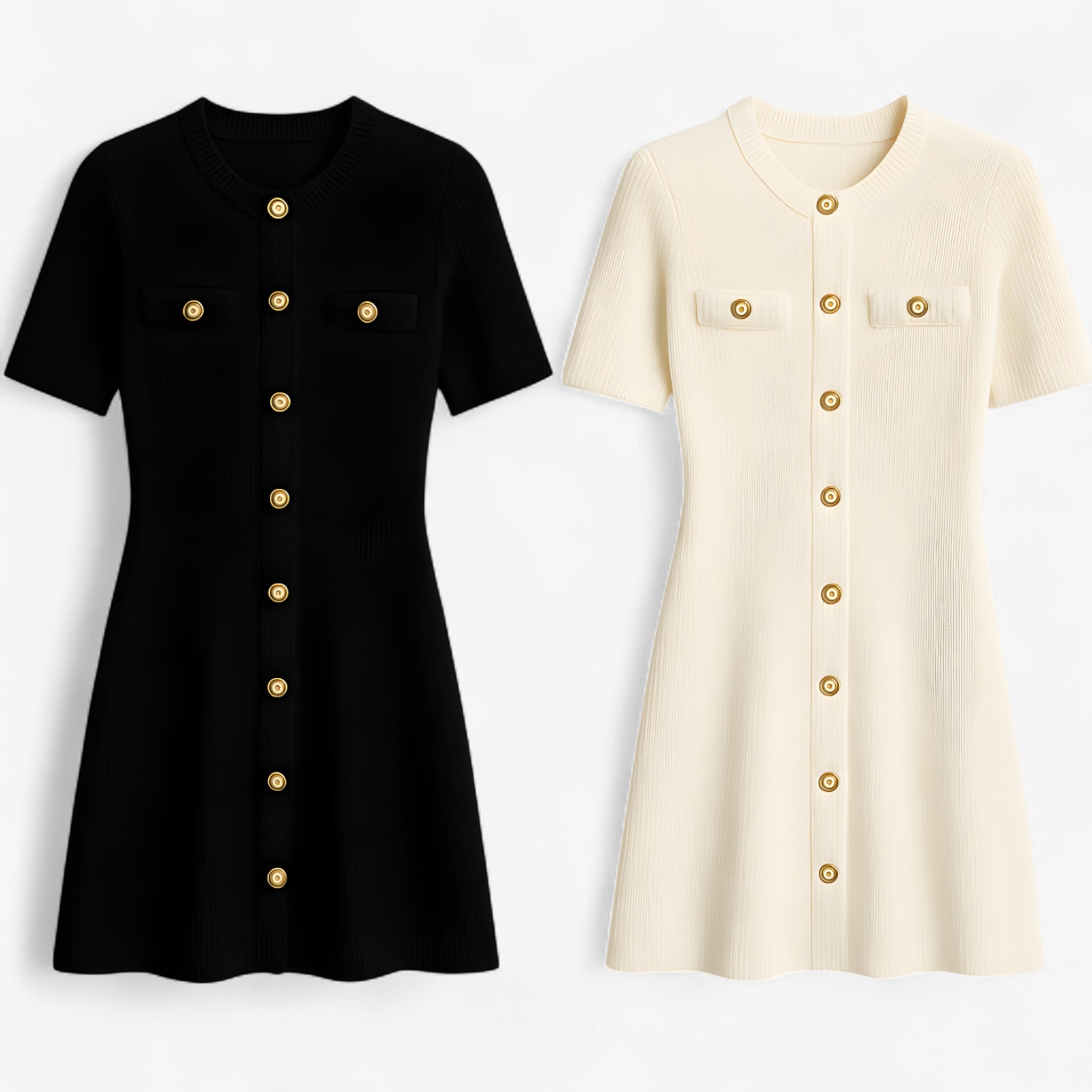 Lara | Miniabito in maglia a coste con dettagli dorati - - Dresses female dress Maxi Dresses Mini Dresses - Concept Palermo