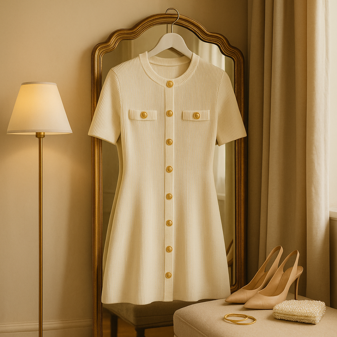 Lara | Miniabito in maglia a coste con dettagli dorati - - Dresses female dress Maxi Dresses Mini Dresses - Concept Palermo