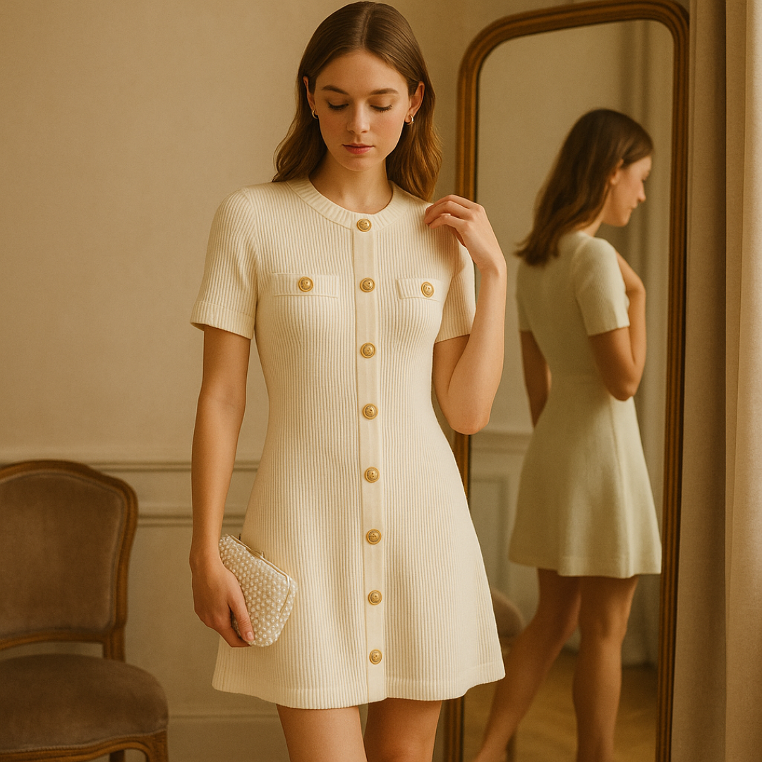 Lara | Miniabito in maglia a coste con dettagli dorati - - Dresses female dress Maxi Dresses Mini Dresses - Concept Palermo