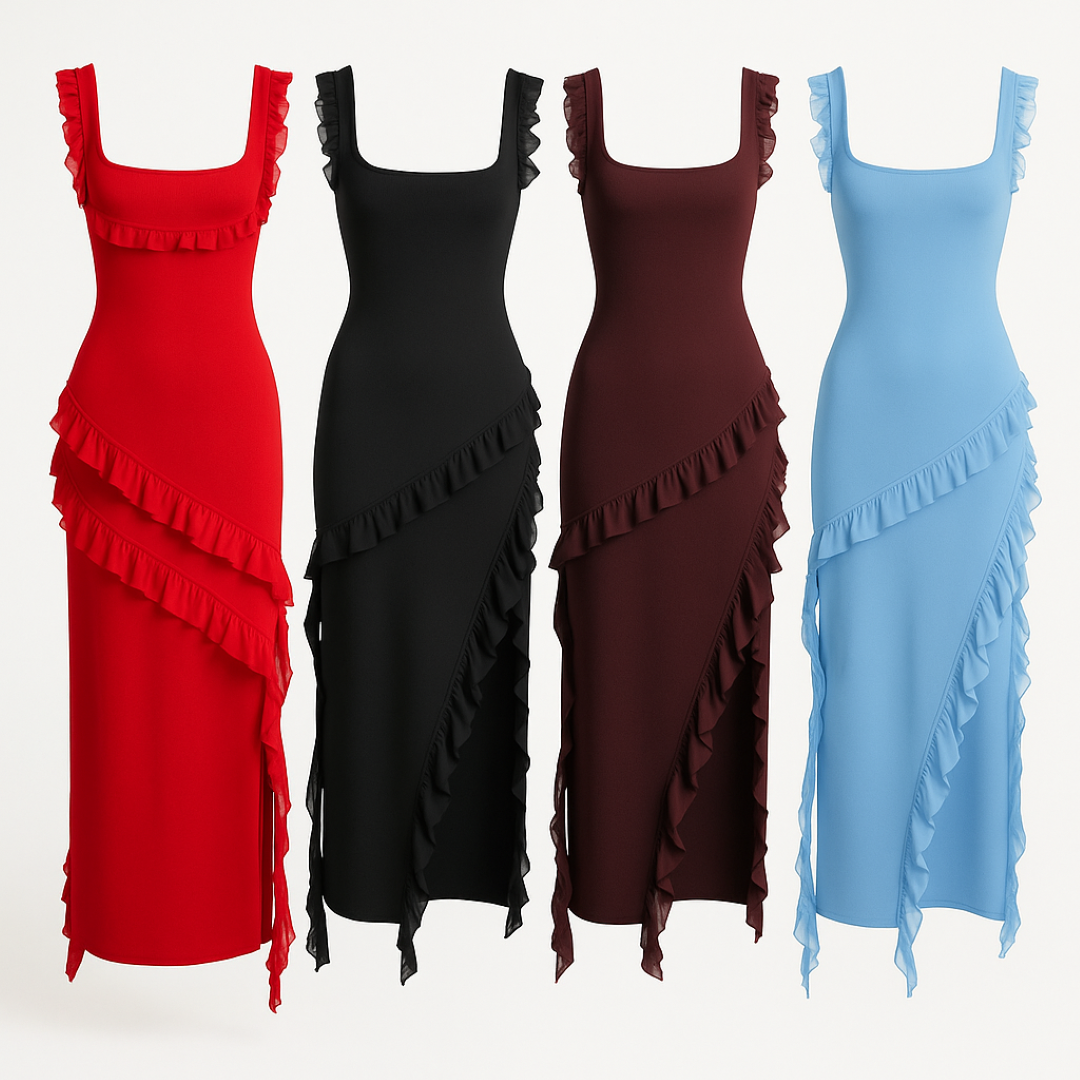 Romina | Abito midi con volant a cascata - - casual dresses DRESS Dresses female dress Maxi Dresses Mini Dresses - Concept Palermo