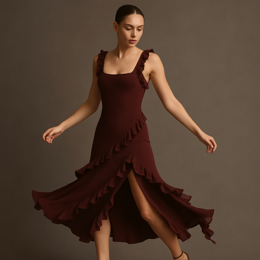 Romina | Abito midi con volant a cascata - - casual dresses DRESS Dresses female dress Maxi Dresses Mini Dresses - Concept Palermo