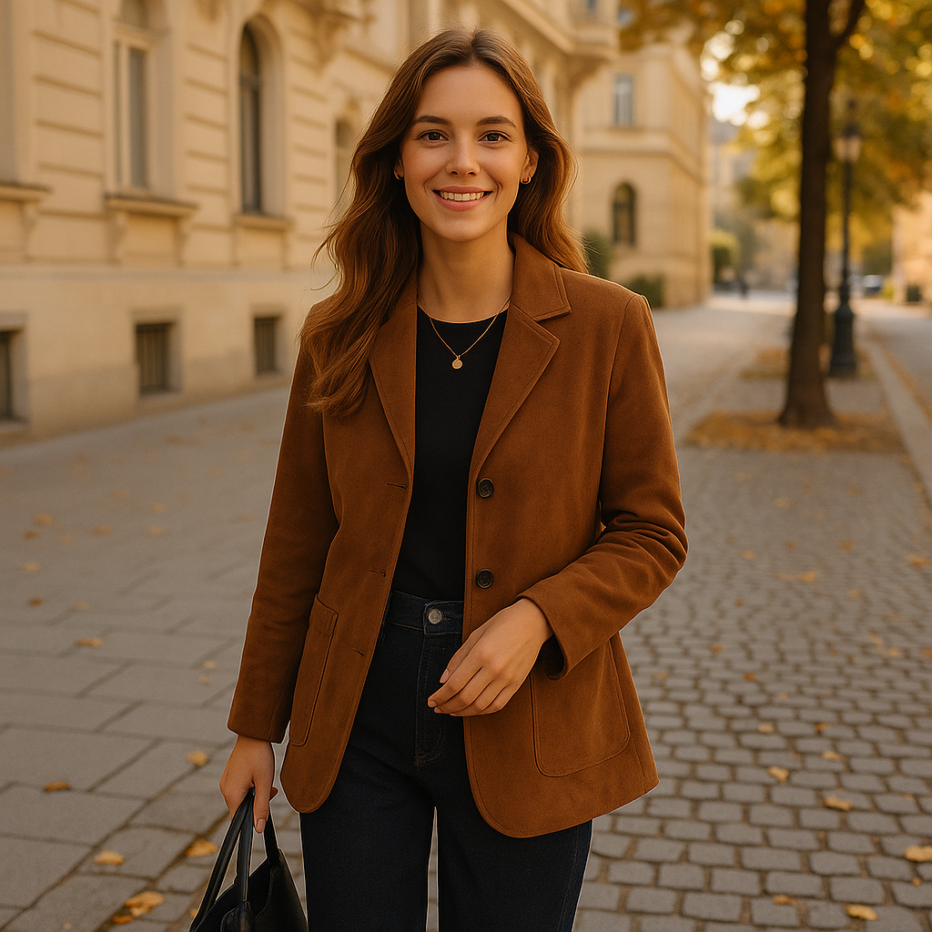 Emilia | Giacca in pelle scamosciata - Marrone intenso, vestibilità sartoriale senza sforzo - - Jackets Winter Woman - Concept Palermo