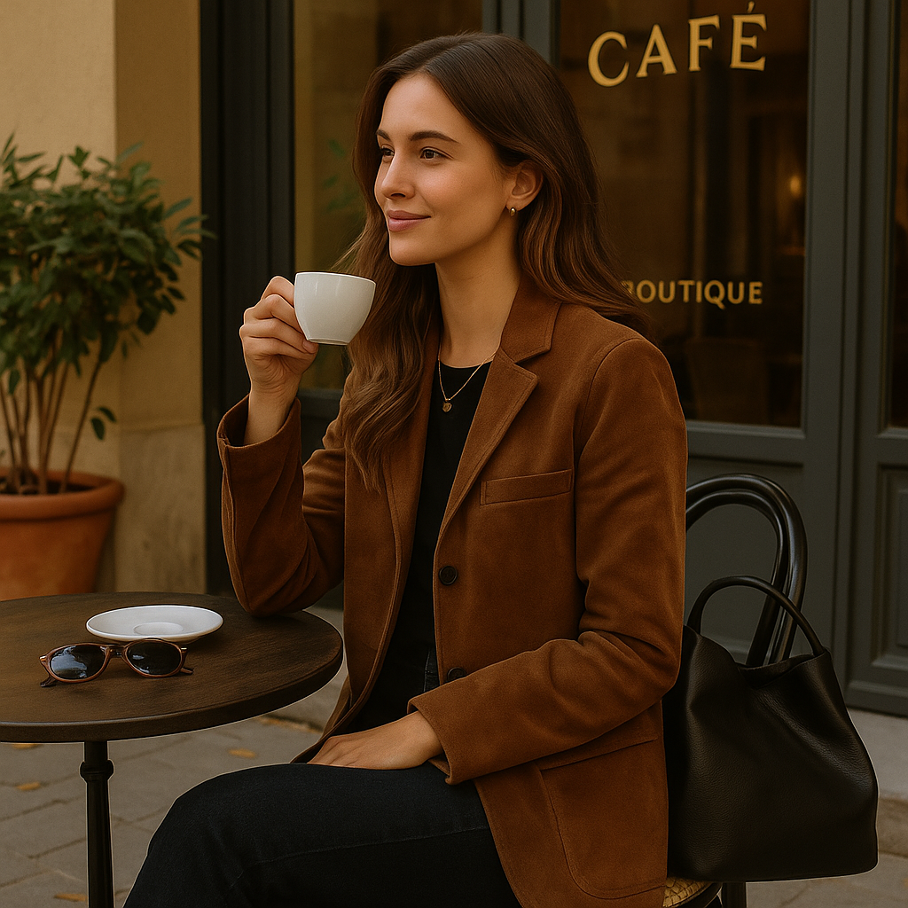 Emilia | Giacca in pelle scamosciata - Marrone intenso, vestibilità sartoriale senza sforzo - - Jackets Winter Woman - Concept Palermo