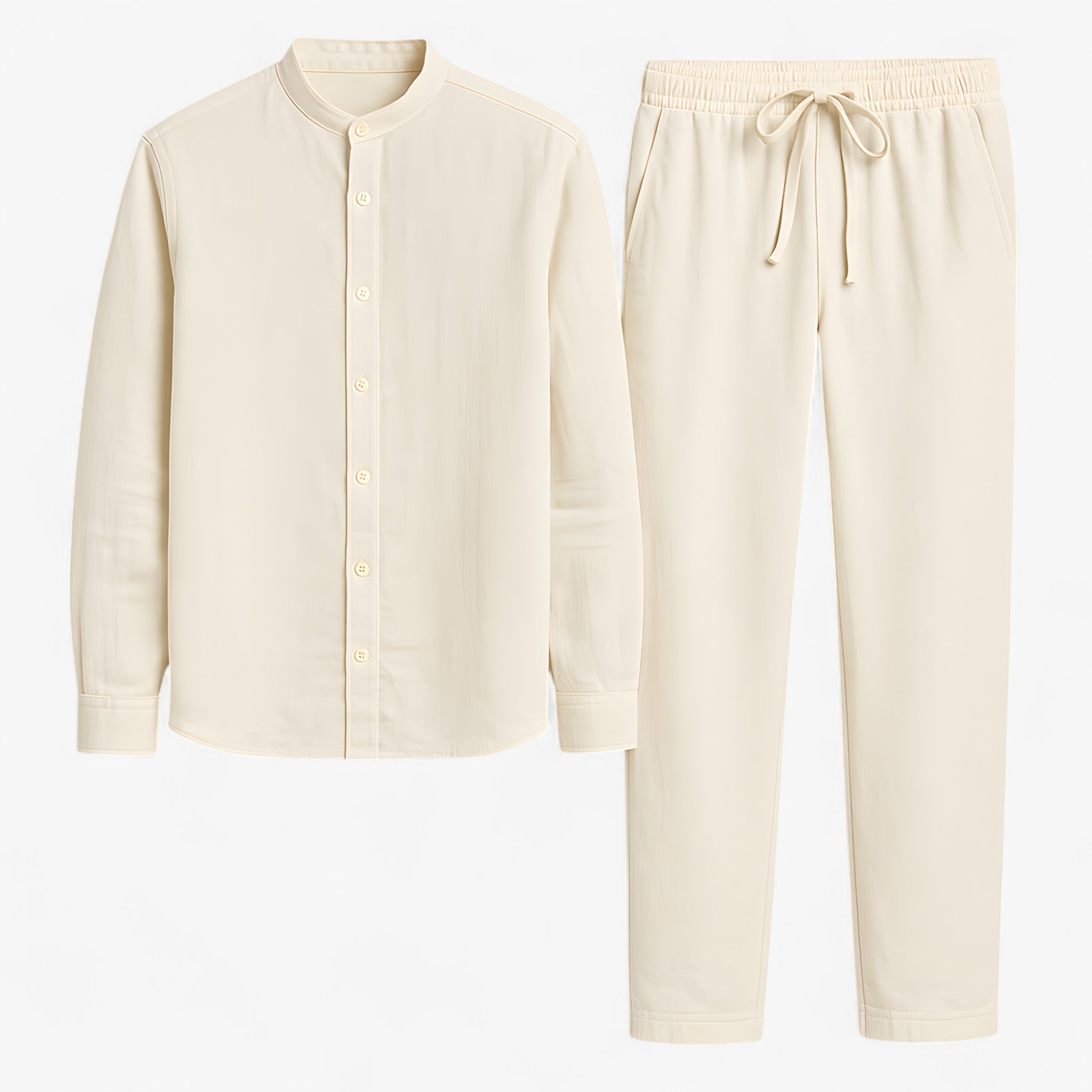 Lunaro | Completo due pezzi in lino - Texture morbida, vestibilità comoda - Beige - ensemble en lin entretien facile lin de haute qualité mode estivale style décontracté taille confortable tenue confortable vêtements d'été pour hommes vêtements légers vêtements respirants - Concept Palermo