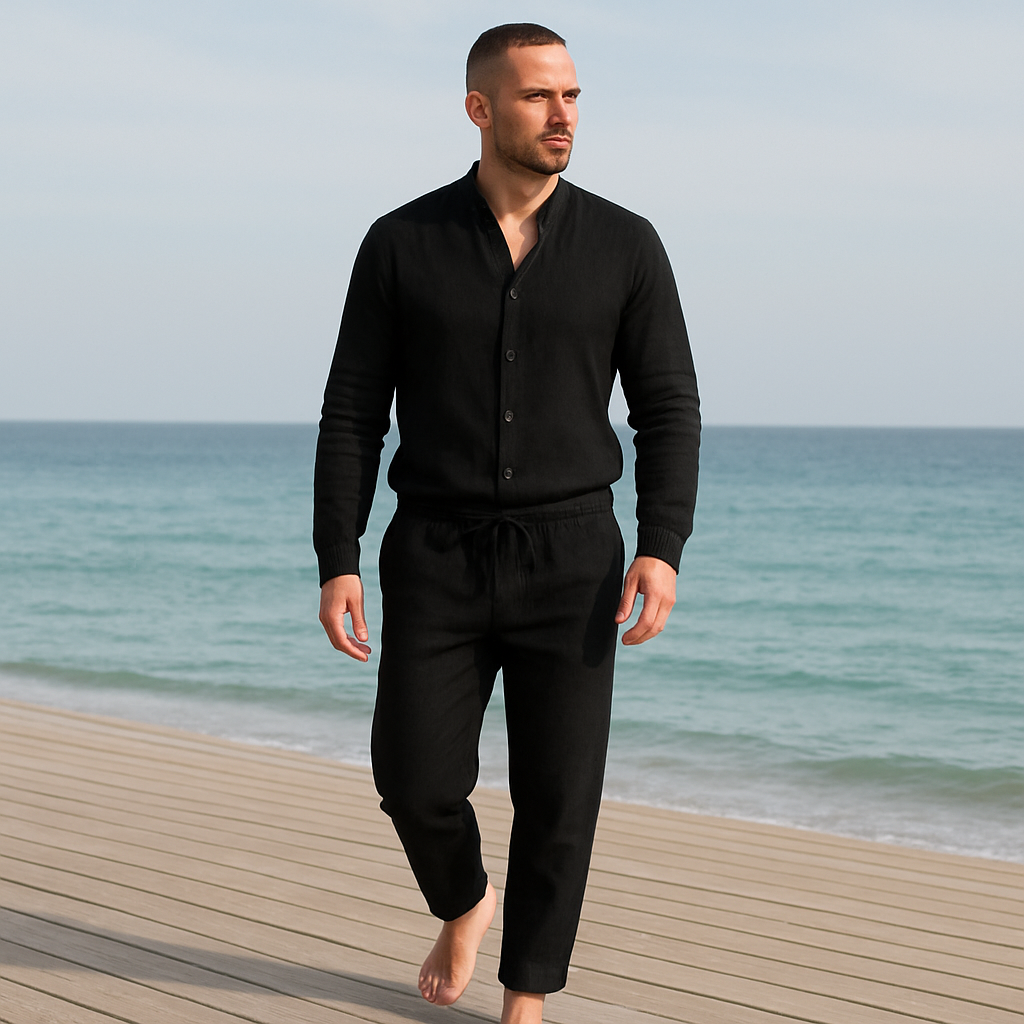 Lunaro | Completo due pezzi in lino - Texture morbida, vestibilità comoda - - ensemble en lin entretien facile lin de haute qualité mode estivale style décontracté taille confortable tenue confortable vêtements d'été pour hommes vêtements légers vêtements respirants - Concept Palermo