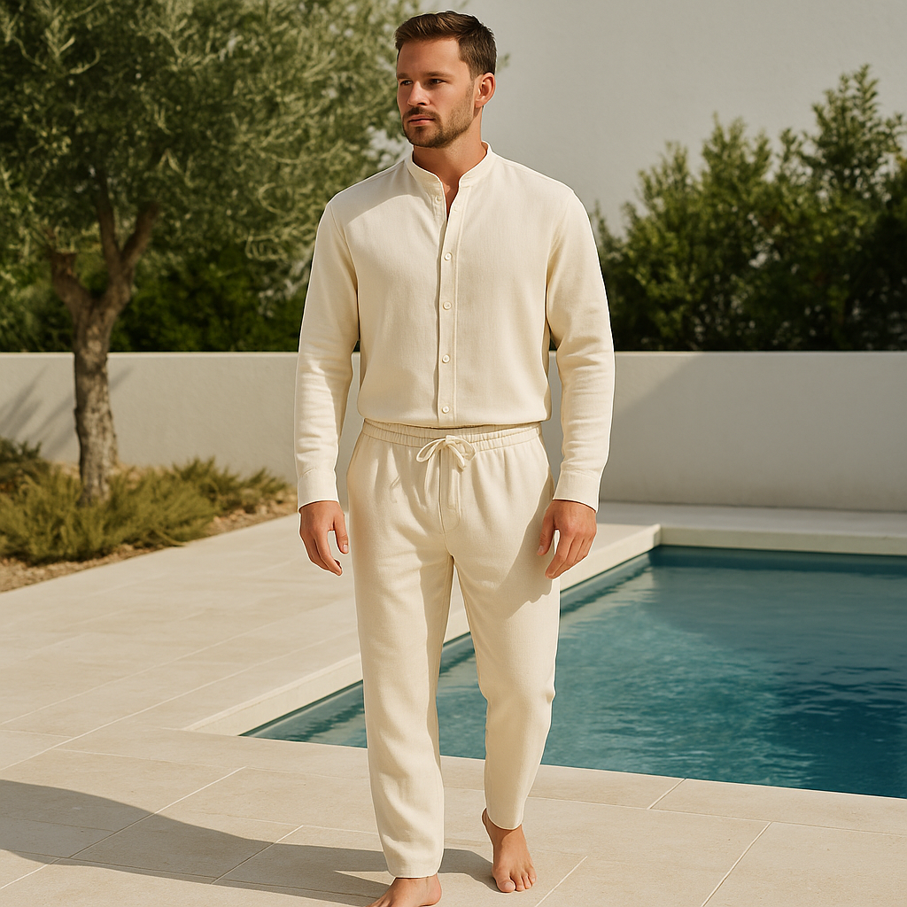 Lunaro | Completo due pezzi in lino - Texture morbida, vestibilità comoda - - ensemble en lin entretien facile lin de haute qualité mode estivale style décontracté taille confortable tenue confortable vêtements d'été pour hommes vêtements légers vêtements respirants - Concept Palermo