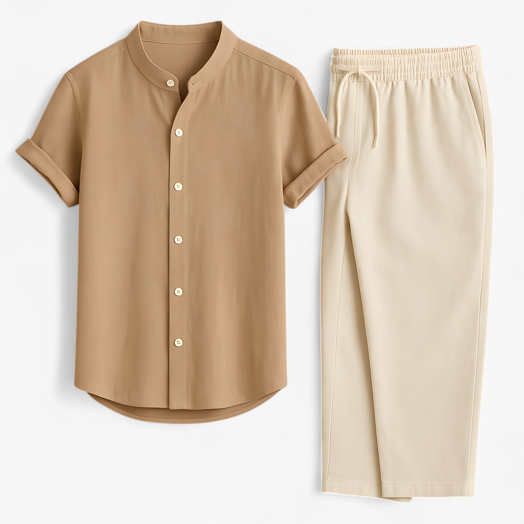 Maxim | Camicia e pantaloni in lino dal taglio rilassato – Raffinatezza traspirante - Beige - Basic beige bestsellers man oud Solid Summer - Concept Palermo