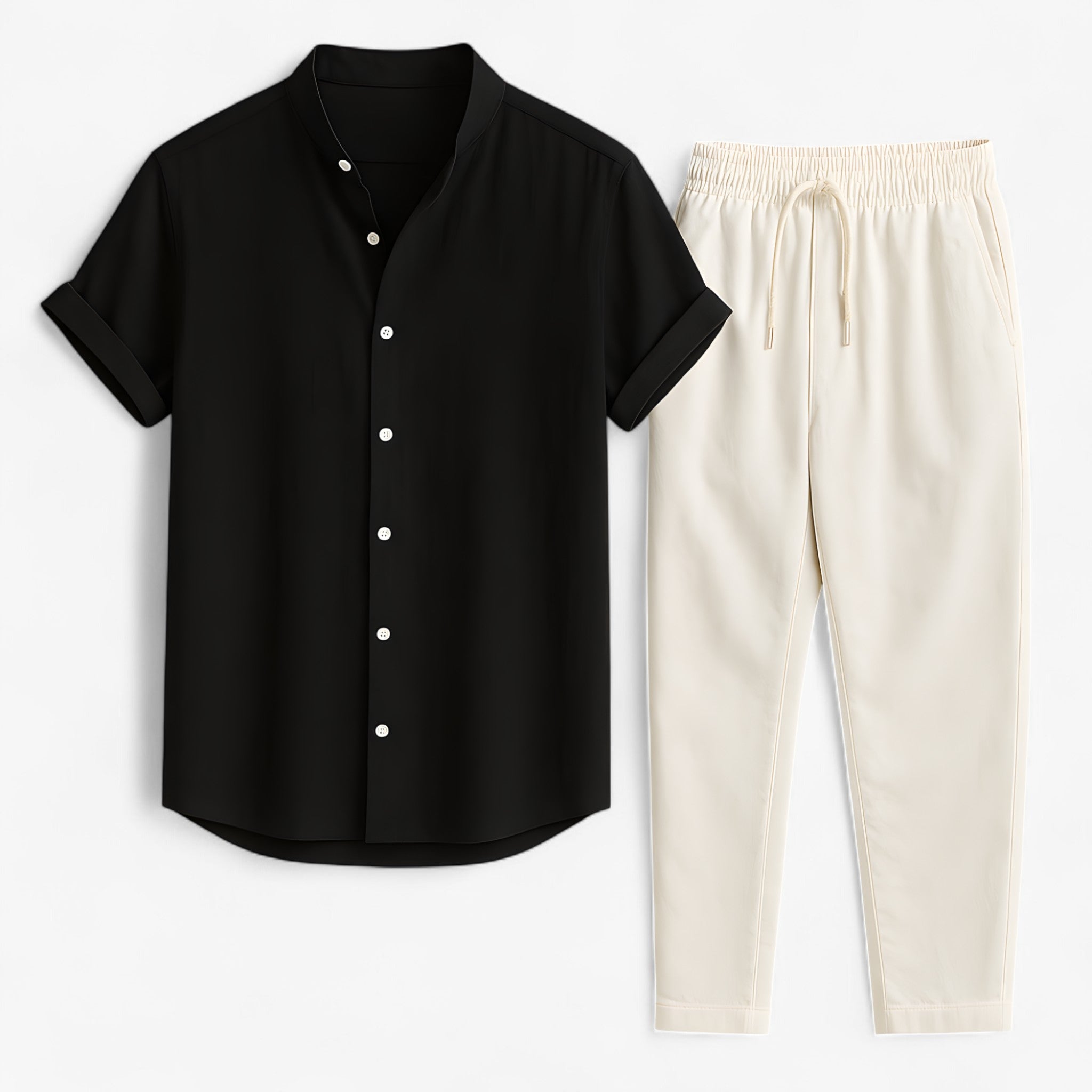 Maxim | Camicia e pantaloni in lino dal taglio rilassato – Raffinatezza traspirante - Nero - Basic beige bestsellers man oud Solid Summer - Concept Palermo
