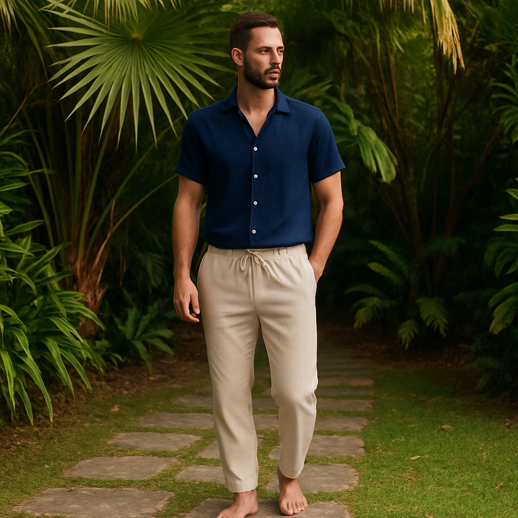 Maxim | Camicia e pantaloni in lino dal taglio rilassato – Raffinatezza traspirante - - Basic beige bestsellers man oud Solid Summer - Concept Palermo