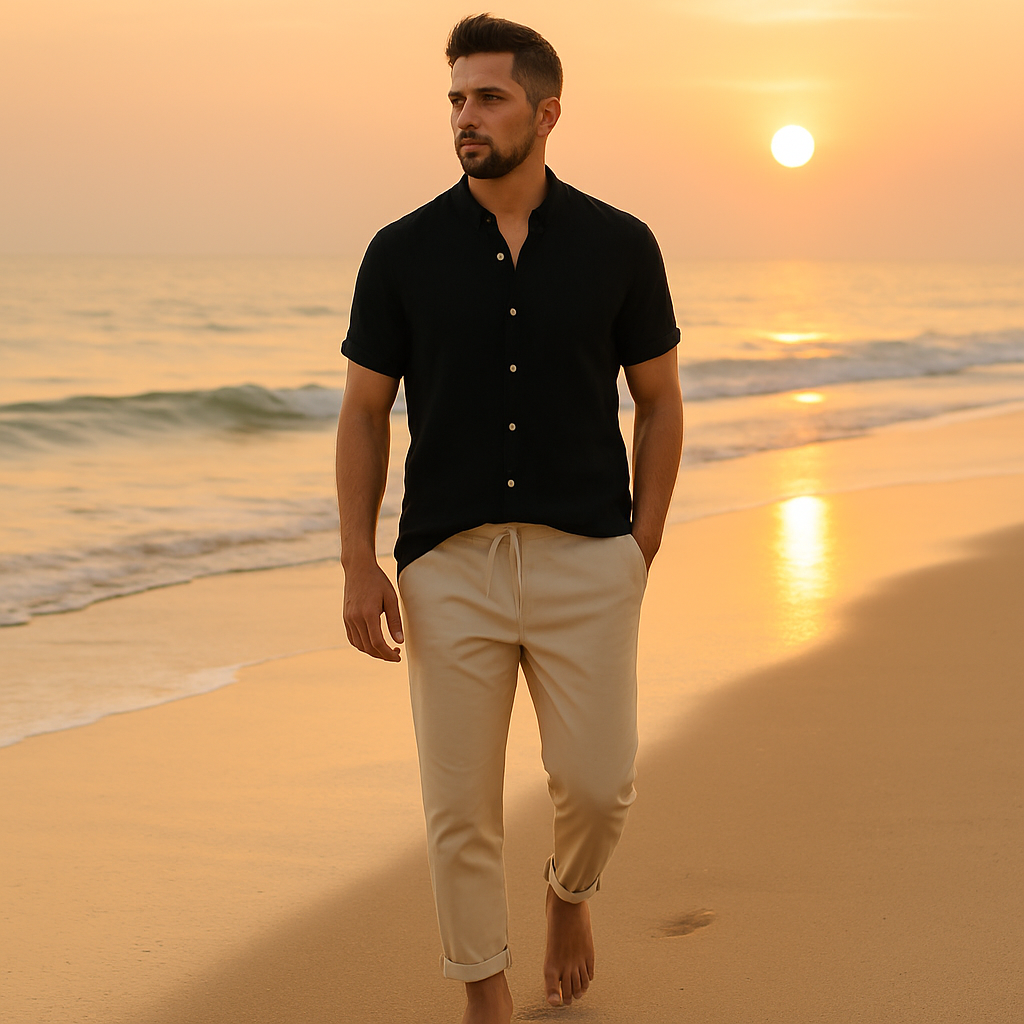 Maxim | Camicia e pantaloni in lino dal taglio rilassato – Raffinatezza traspirante - - Basic beige bestsellers man oud Solid Summer - Concept Palermo