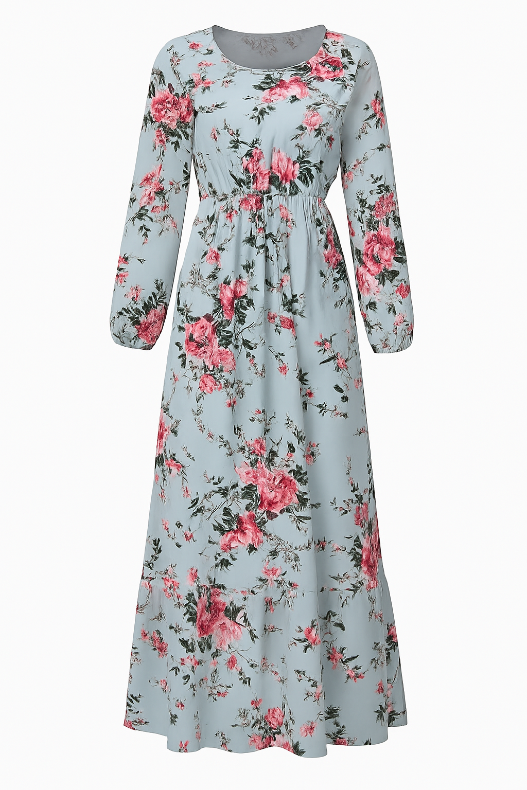 Thalia | Abito lungo floreale con maniche lunghe – Eleganza semplice per ogni occasione - Floreale azzurro - casual dresses DRESS Dresses female dress Maxi Dresses - Concept Palermo