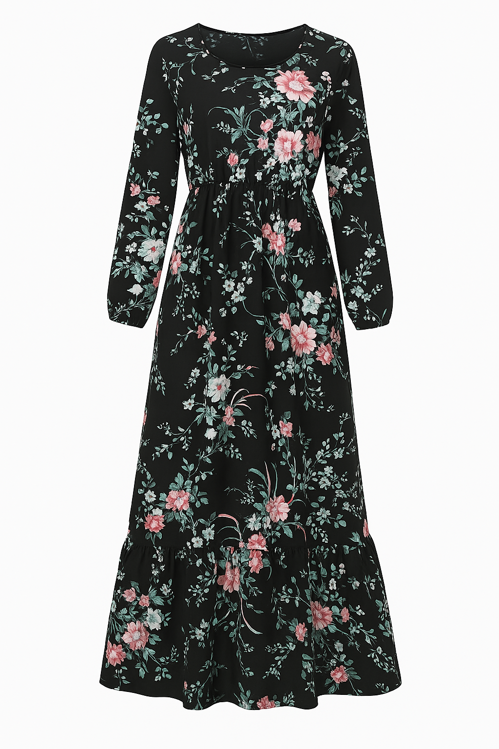 Thalia | Abito lungo floreale con maniche lunghe – Eleganza semplice per ogni occasione - Floreale nero 1 - casual dresses DRESS Dresses female dress Maxi Dresses - Concept Palermo