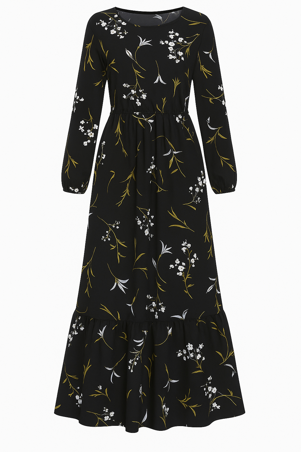 Thalia | Abito lungo floreale con maniche lunghe – Eleganza semplice per ogni occasione - Floreale nero 2 - casual dresses DRESS Dresses female dress Maxi Dresses - Concept Palermo