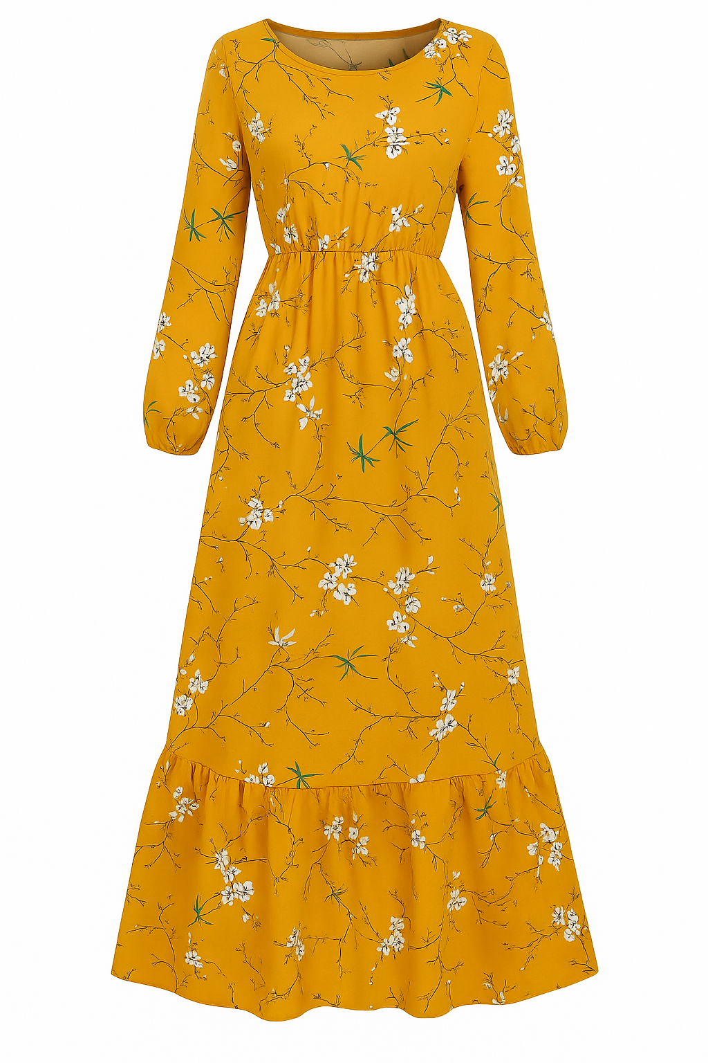 Thalia | Abito lungo floreale con maniche lunghe – Eleganza semplice per ogni occasione - Floreale giallo - casual dresses DRESS Dresses female dress Maxi Dresses - Concept Palermo
