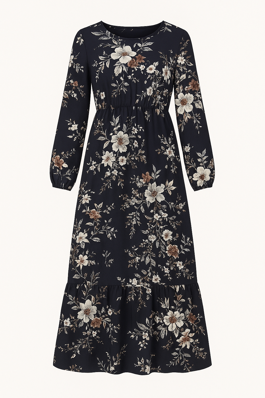 Thalia | Abito lungo floreale con maniche lunghe – Eleganza semplice per ogni occasione - Floreale blu navy - casual dresses DRESS Dresses female dress Maxi Dresses - Concept Palermo