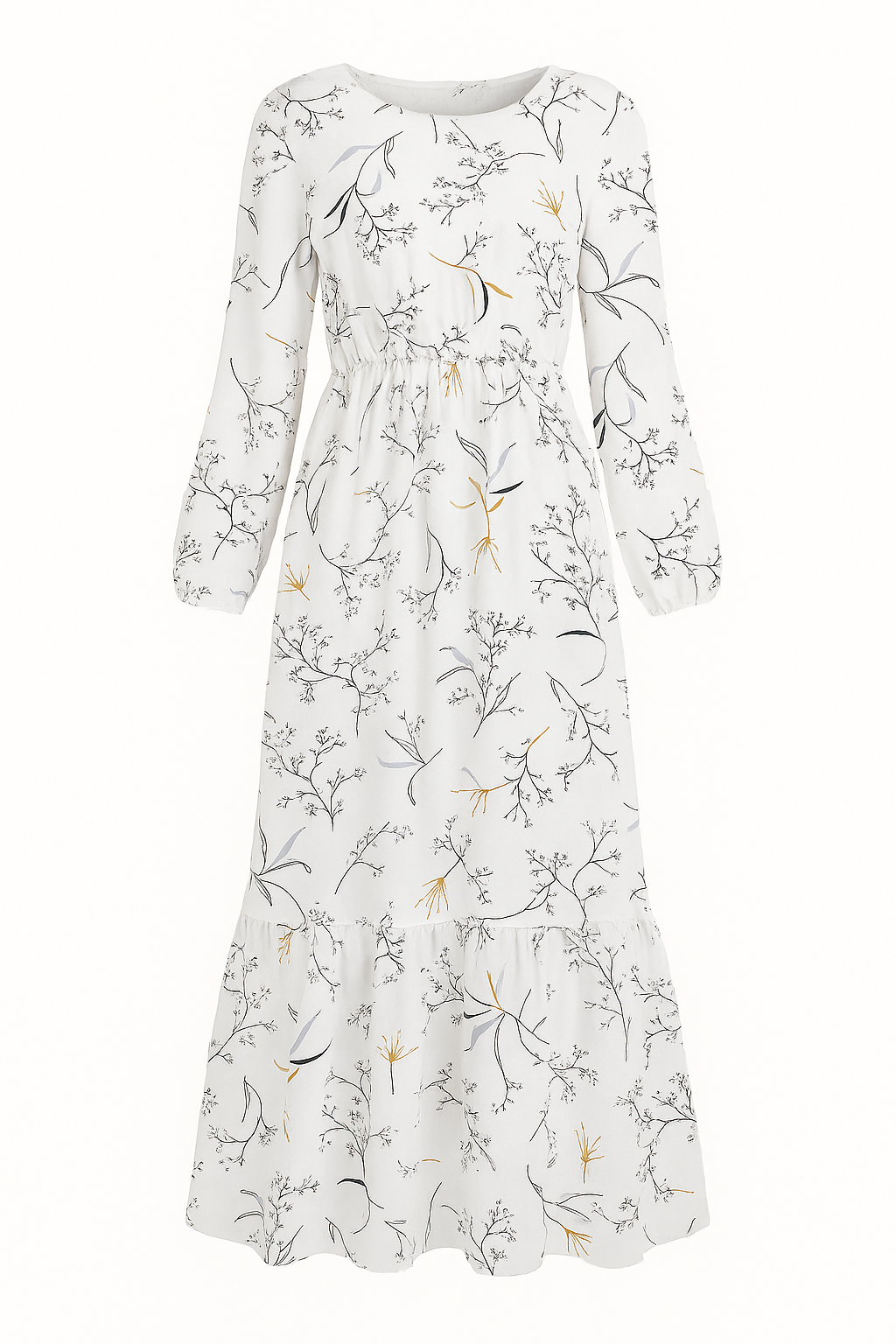 Thalia | Abito lungo floreale con maniche lunghe – Eleganza semplice per ogni occasione - Bianco Botanico - casual dresses DRESS Dresses female dress Maxi Dresses - Concept Palermo