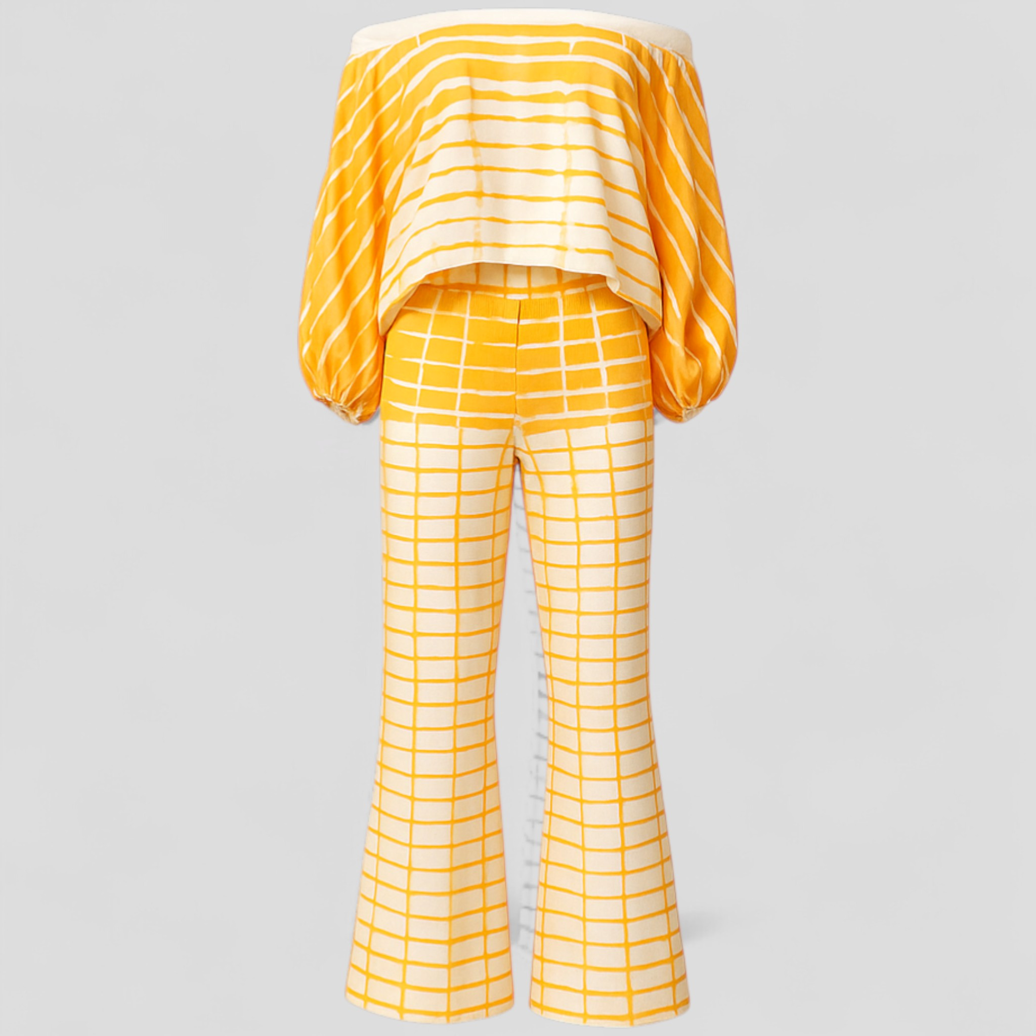 Jane | Completo a gamba larga con spalle scoperte - Stampa vibrante a fiori, vestibilità fluida - Giallo - Bestseller Sets Woman - Concept Palermo