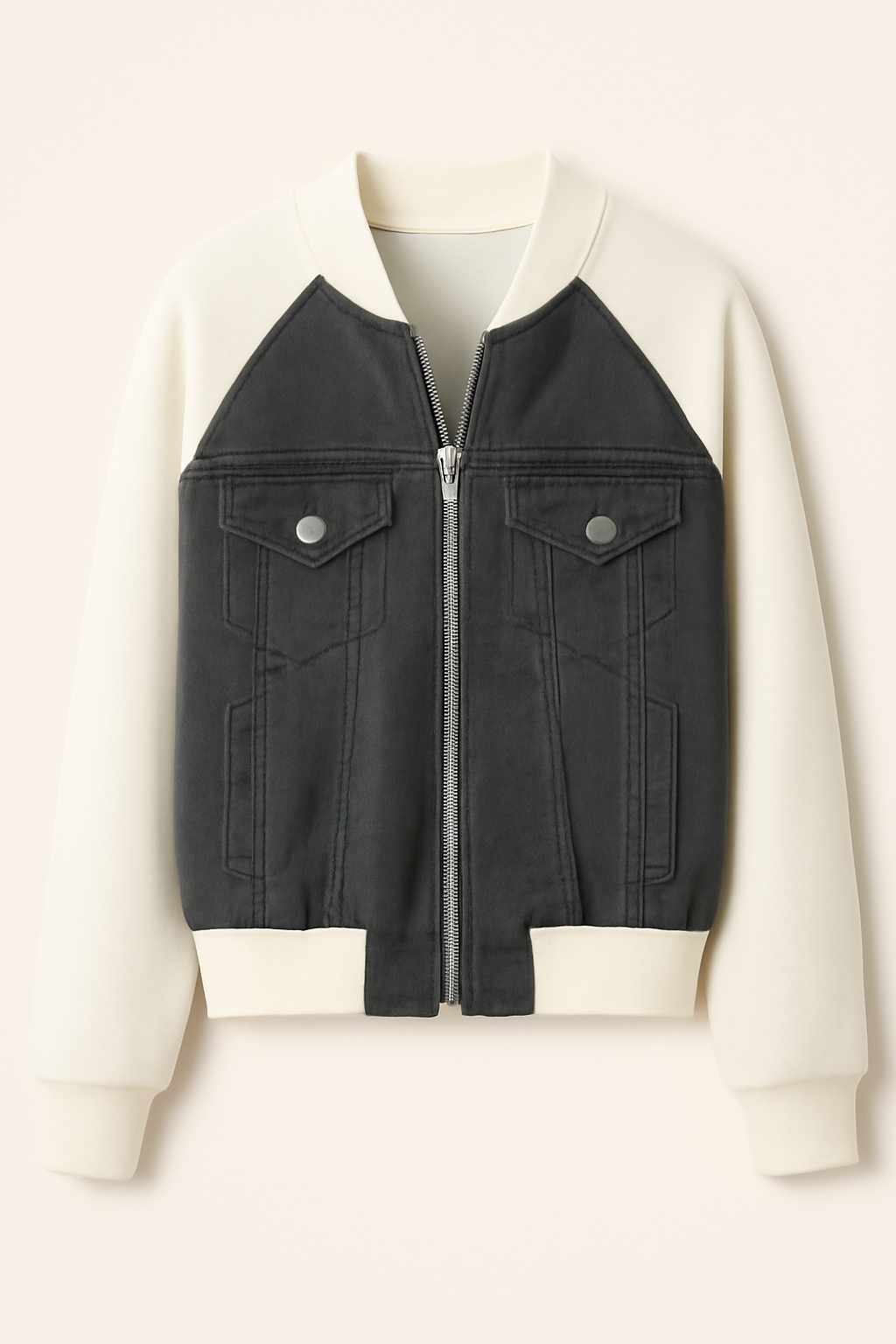 Lucy | Giacca in denim color-block alla moda con comode maniche in maglia - Grigio - Jackets & Coats Outerwear & Jackets vrouwentops Women jackets - Concept Palermo