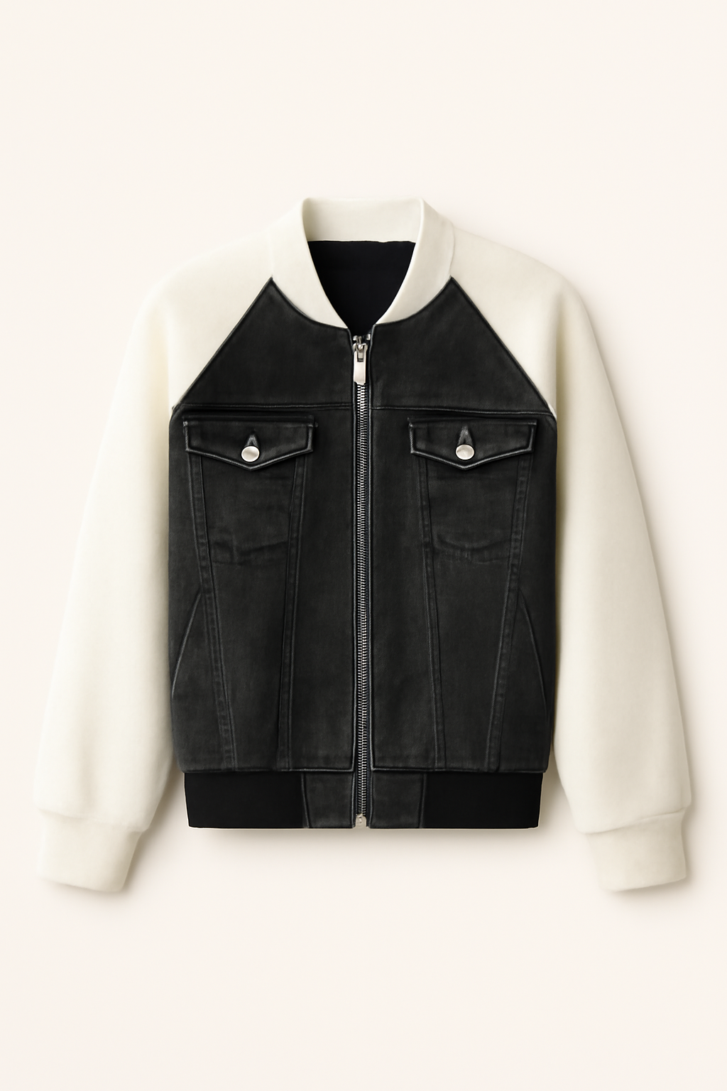 Lucy | Giacca in denim color-block alla moda con comode maniche in maglia - Bianco Nera - Jackets & Coats Outerwear & Jackets vrouwentops Women jackets - Concept Palermo