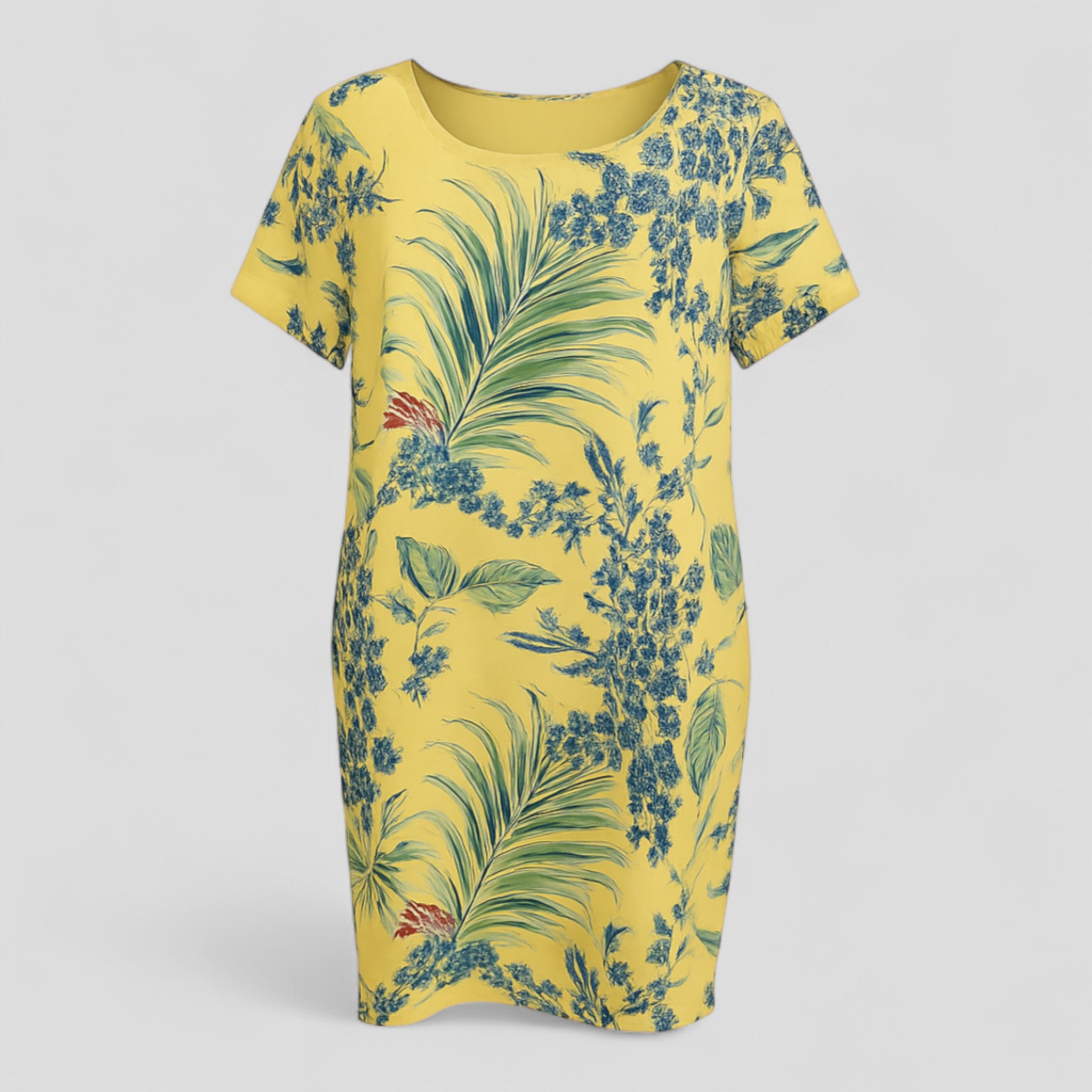 Carmine | Abito Donna Casual Stampa Naturale Comodo - Giallo - abbigliamento comodo abito casual abito con stampa abito versatile moda femminile stile informale tessuto traspirante vestibilità ampia vestito estivo - Concept Palermo