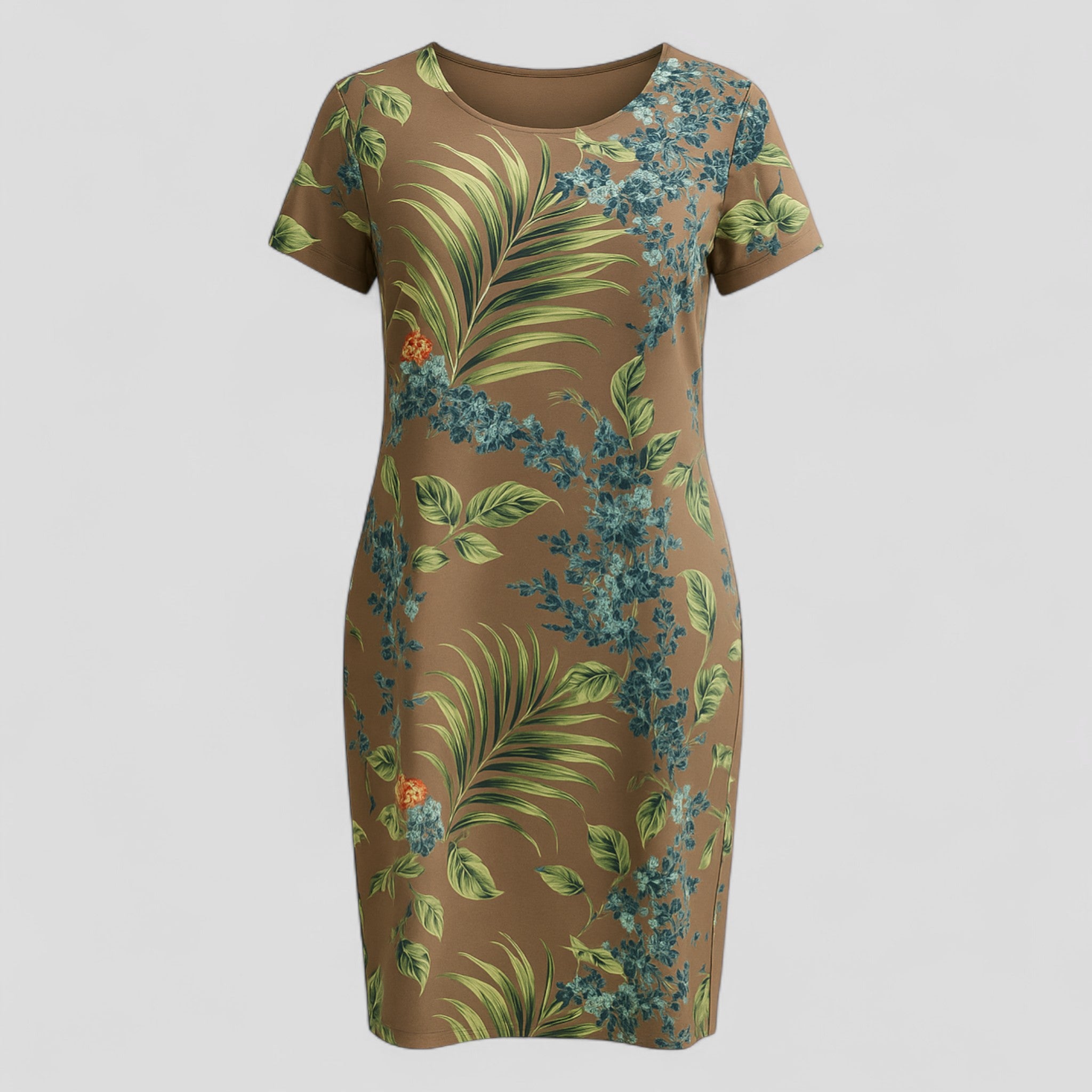 Carmine | Abito Donna Casual Stampa Naturale Comodo - Marrone - abbigliamento comodo abito casual abito con stampa abito versatile moda femminile stile informale tessuto traspirante vestibilità ampia vestito estivo - Concept Palermo