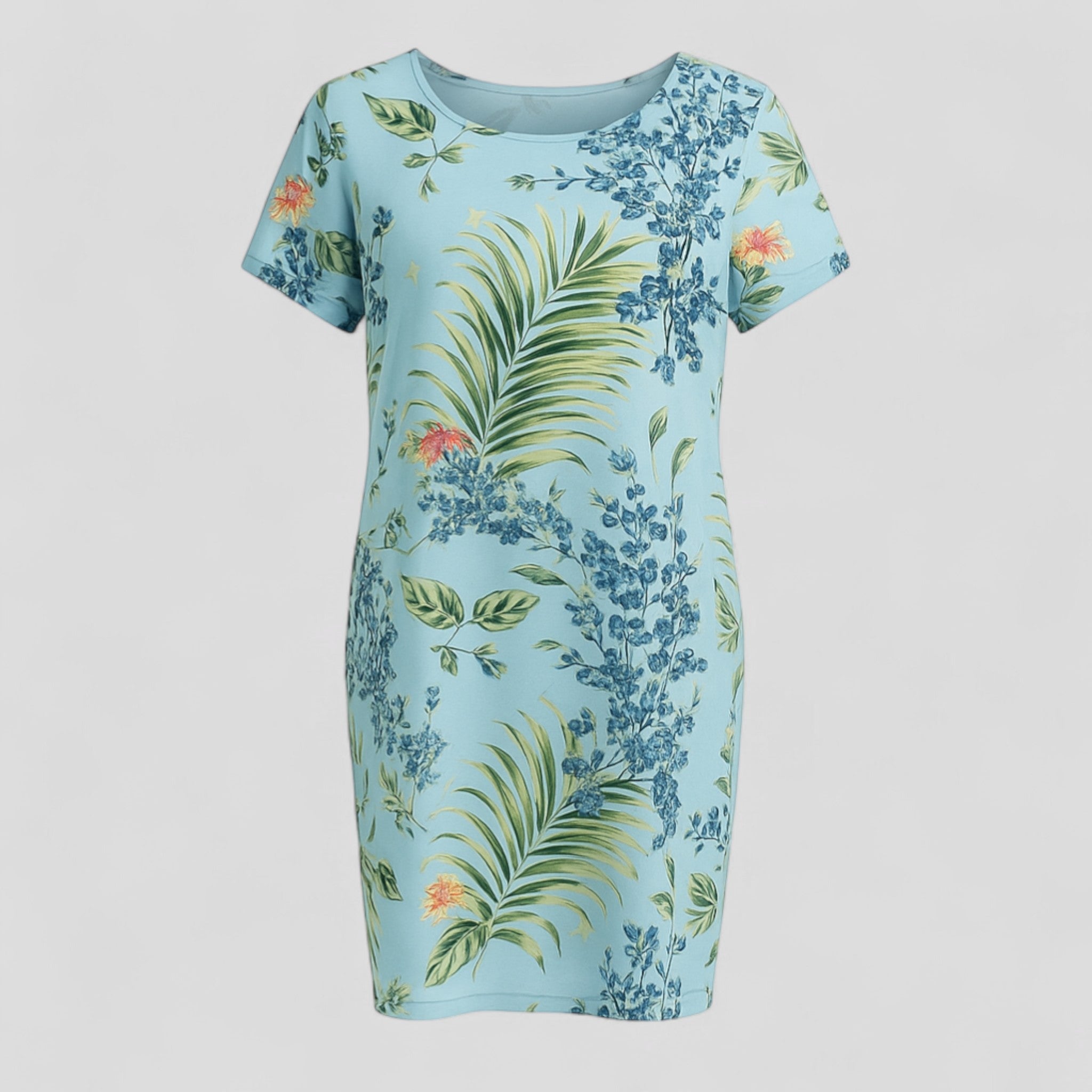 Carmine | Abito Donna Casual Stampa Naturale Comodo - Azzurro - abbigliamento comodo abito casual abito con stampa abito versatile moda femminile stile informale tessuto traspirante vestibilità ampia vestito estivo - Concept Palermo